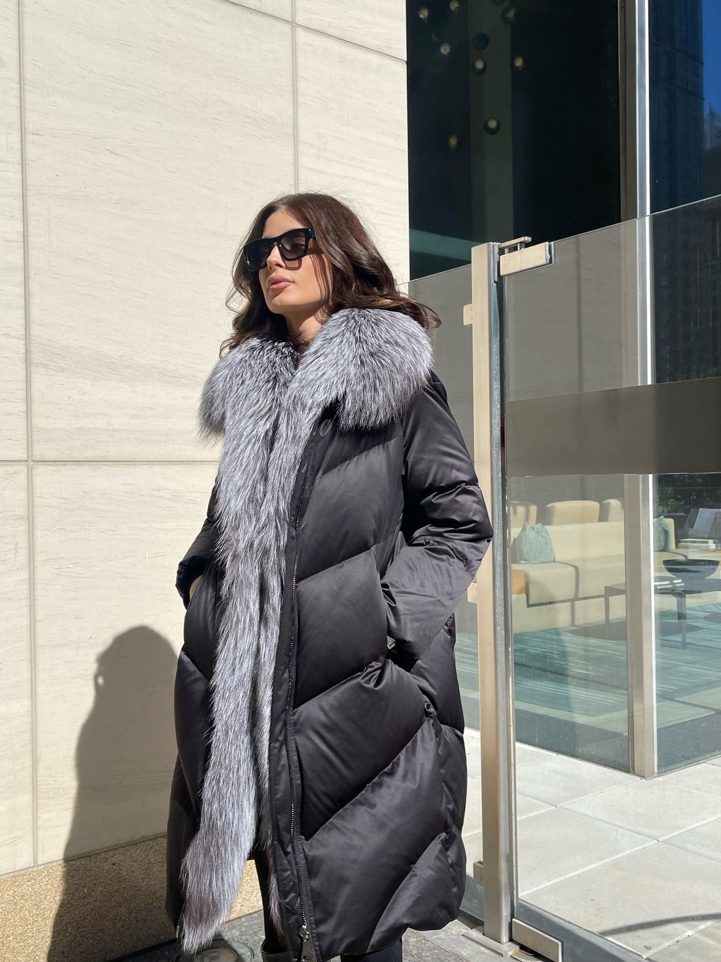 Parka en duvet de renard argenté véritable Amandine