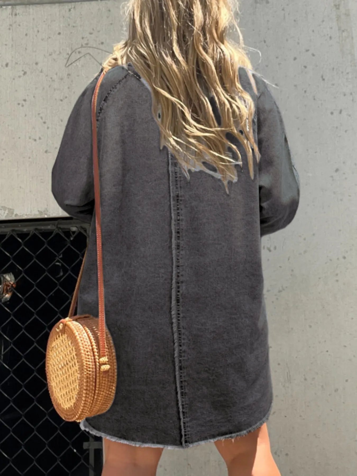 Button-Front Long Sleeve Denim Shirt Dress Plus Size