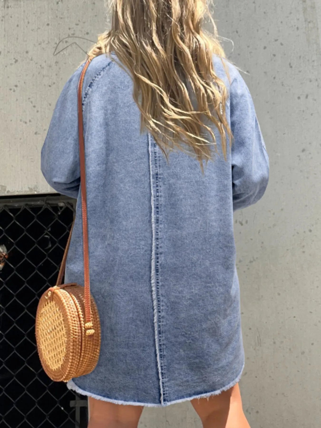 Button-Front Long Sleeve Denim Shirt Dress Plus Size