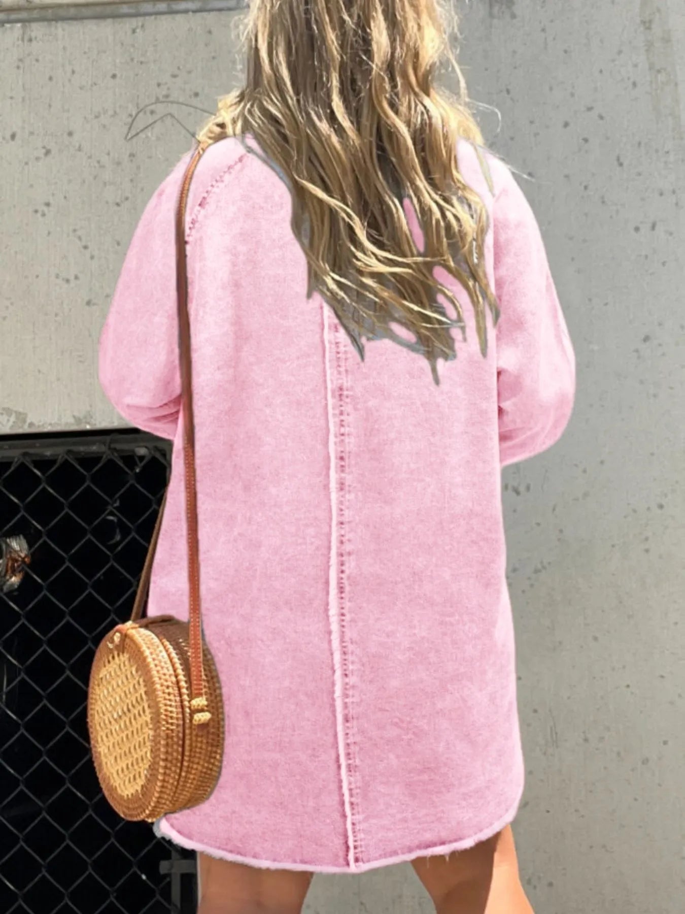 Button-Front Long Sleeve Denim Shirt Dress Plus Size
