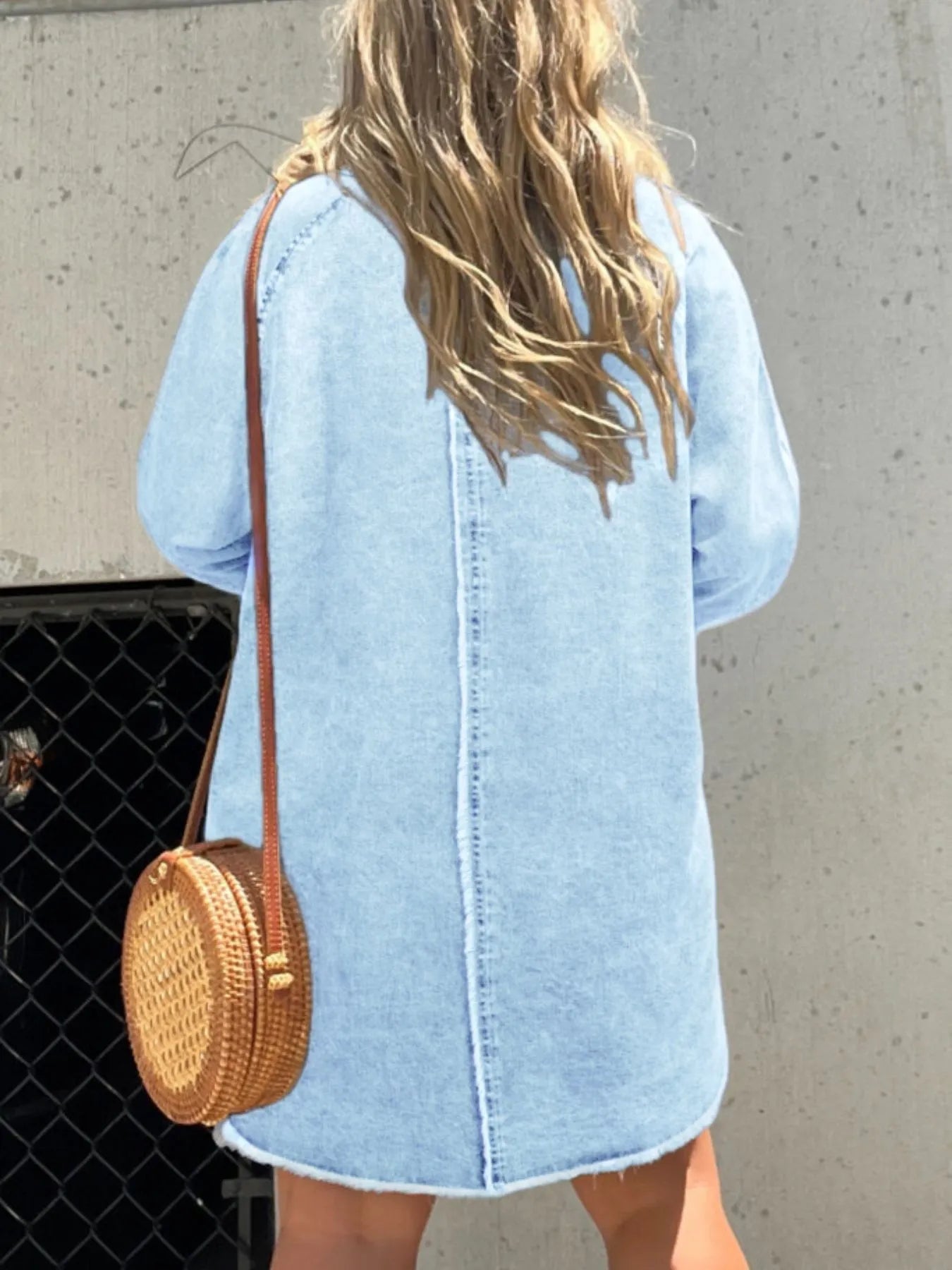 Button-Front Long Sleeve Denim Shirt Dress Plus Size