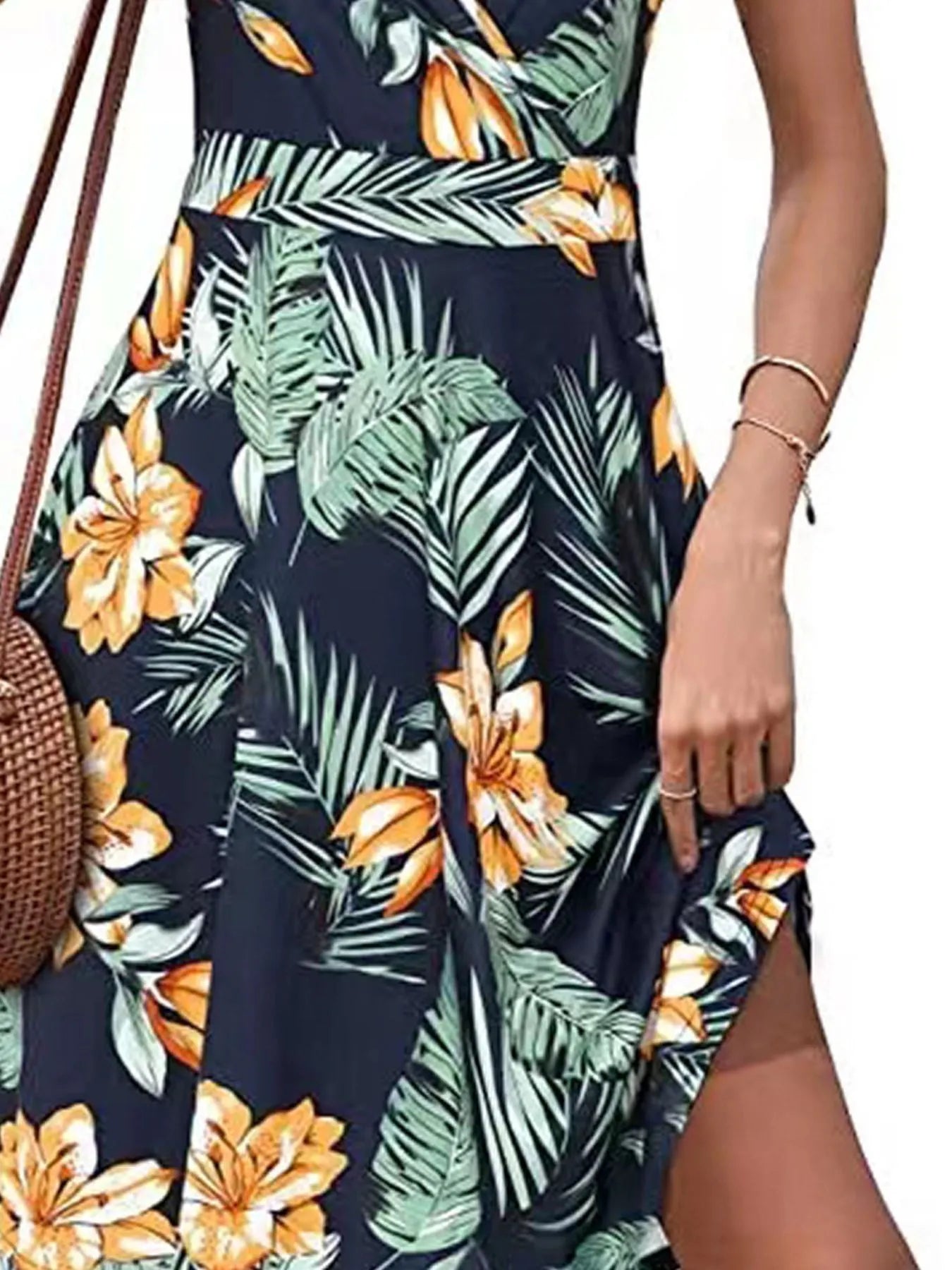Printed Surplice Sleeveless Dress