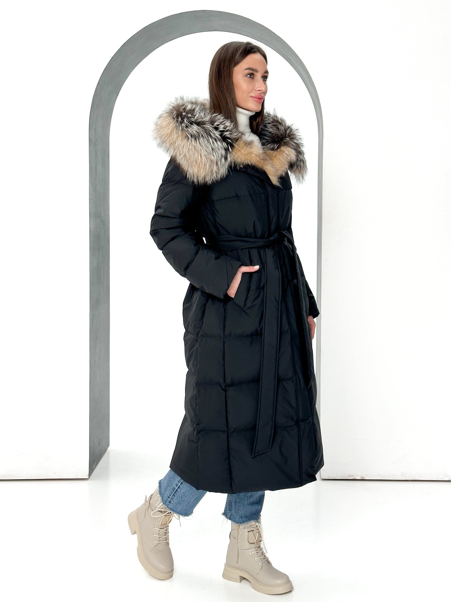 Manteau en duvet de renard argenté véritable Royce