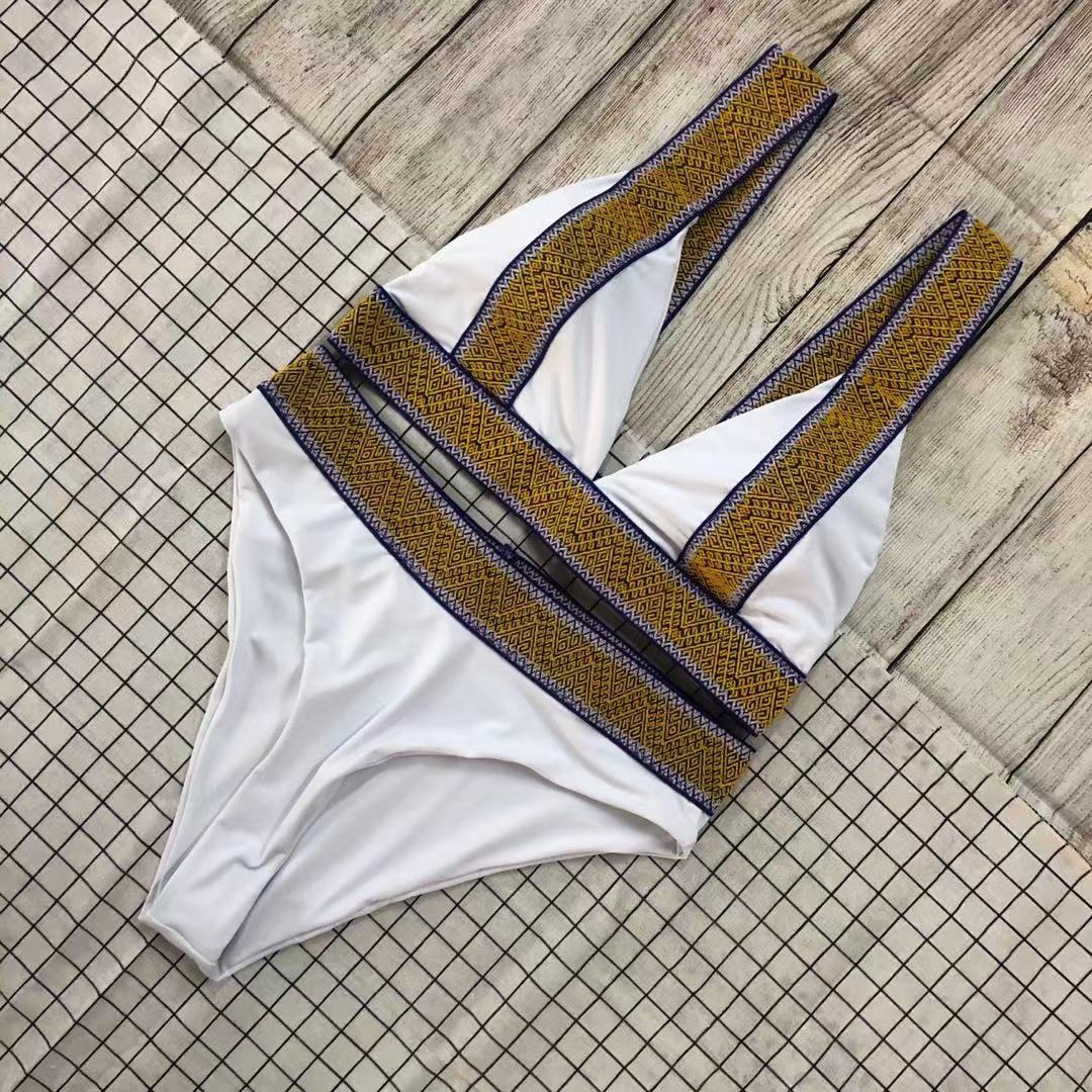 Swimsuit Nylon High Waist Popular Swimsuit Split Bikini Solid Color Bikini