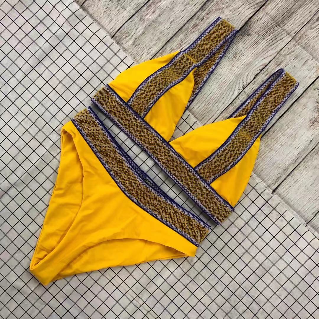 Swimsuit Nylon High Waist Popular Swimsuit Split Bikini Solid Color Bikini