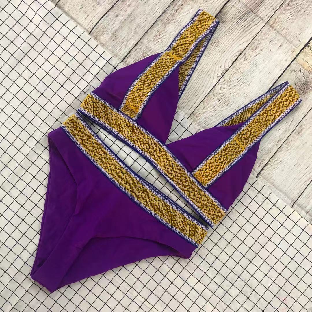 Swimsuit Nylon High Waist Popular Swimsuit Split Bikini Solid Color Bikini