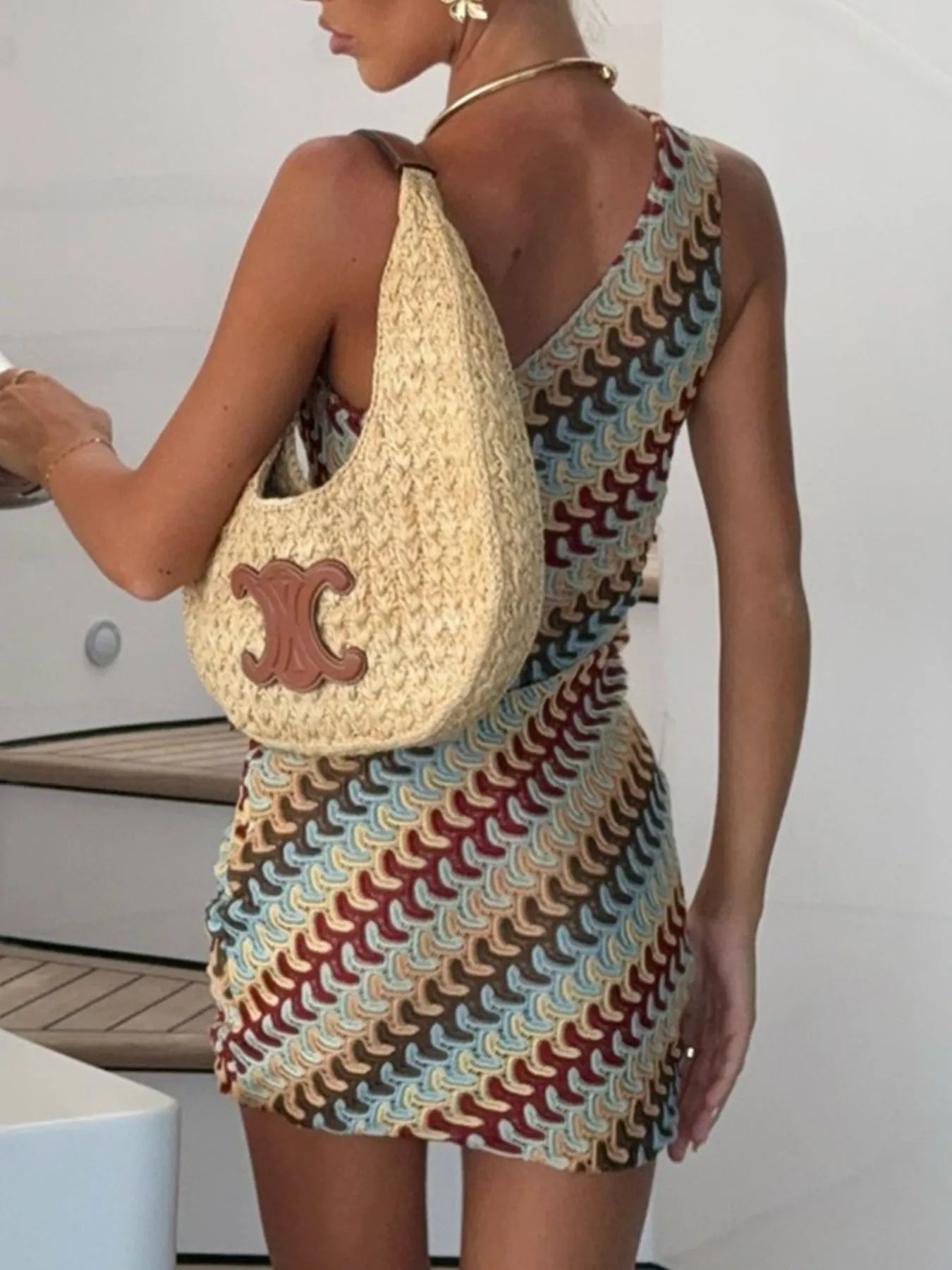 One Shoulder Geometric Print Mini Dress