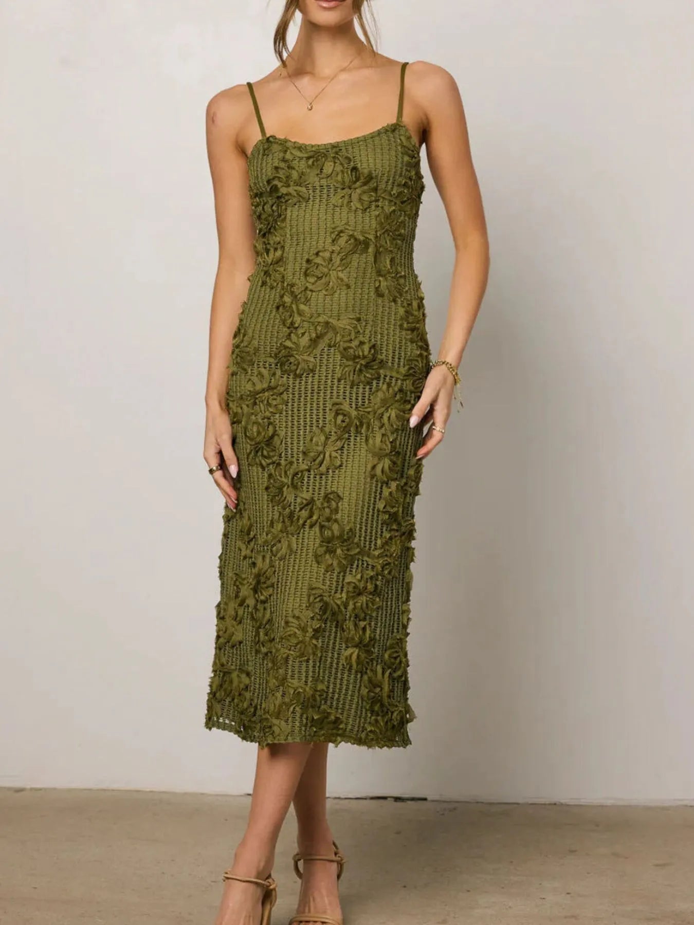 Flower Textured Midi Cami Dress