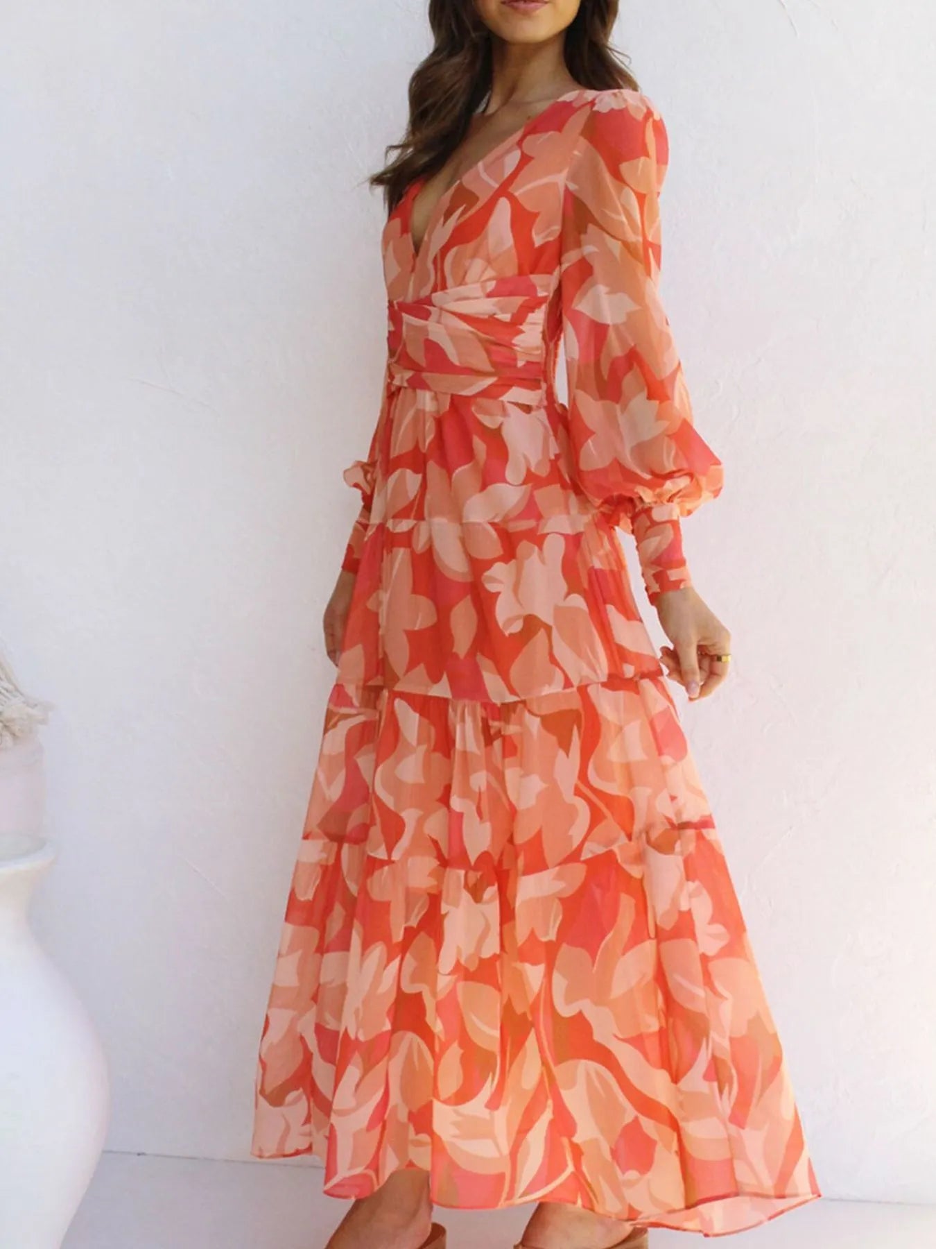 Floral Print Lantern Sleeve Maxi Dress