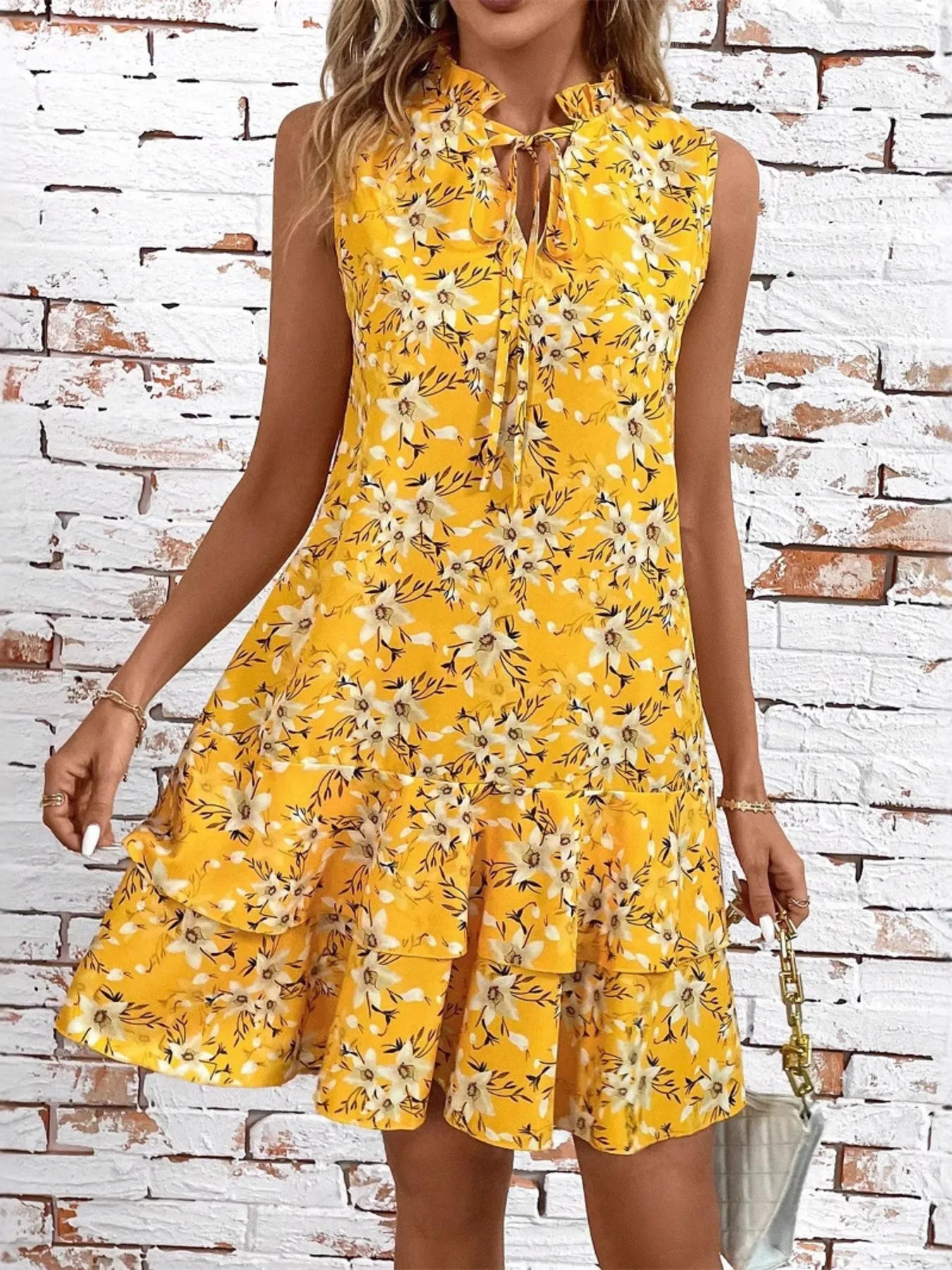 Ruffled Hem Sleeveless Mini Dress