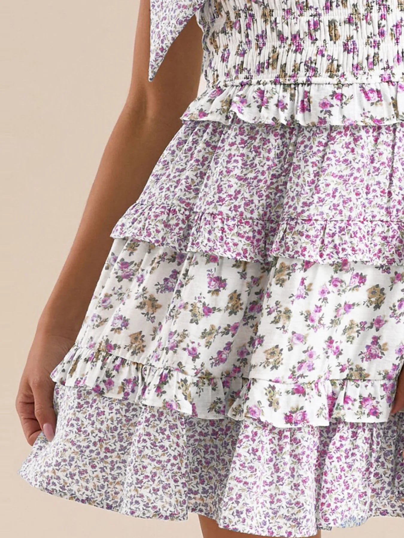 Floral Smocked Tie-Shoulder Summer Dress