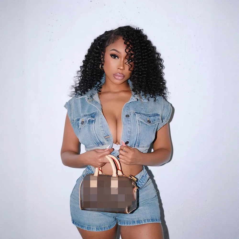 Y2k Fashion Washed Denim Women Shorts Set 2025 Summer Street Wear Sexy Clothes Jean Patchwork Two 2 Piece Matching Sets Outfits