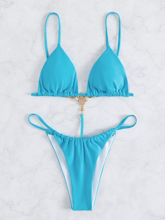 Solid Triangle One Piece Swimsuit Women Thong Bathing Suits Swimwear