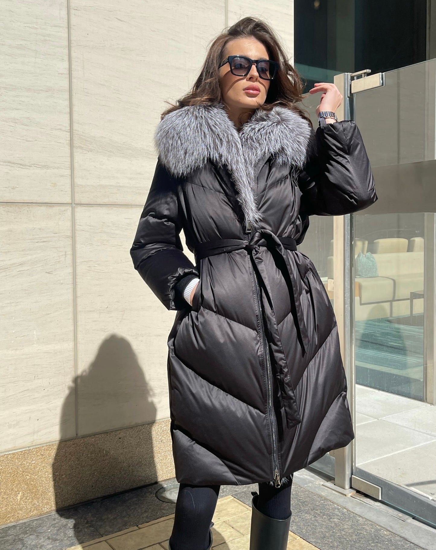 Parka en duvet de renard argenté véritable Amandine