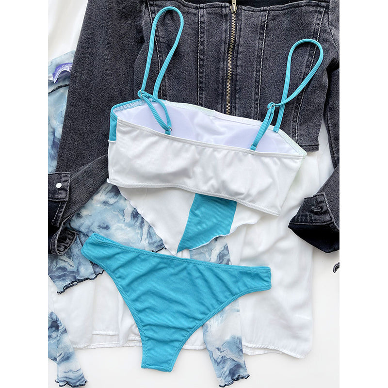 Patchwork Bikini Ribbed Swimsuit Women Sexy Bathing Suits Swimwear