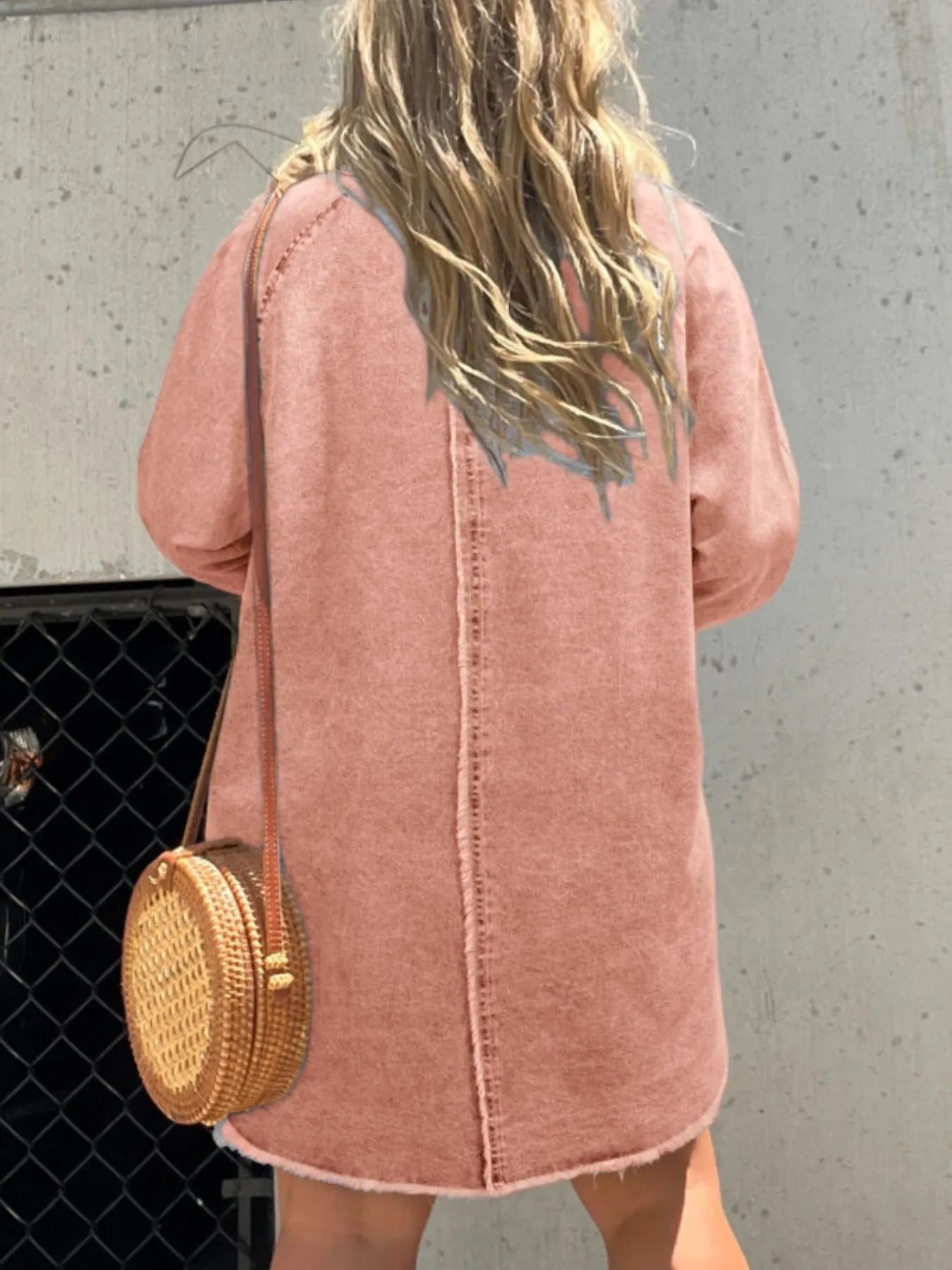 Button-Front Long Sleeve Denim Shirt Dress Plus Size