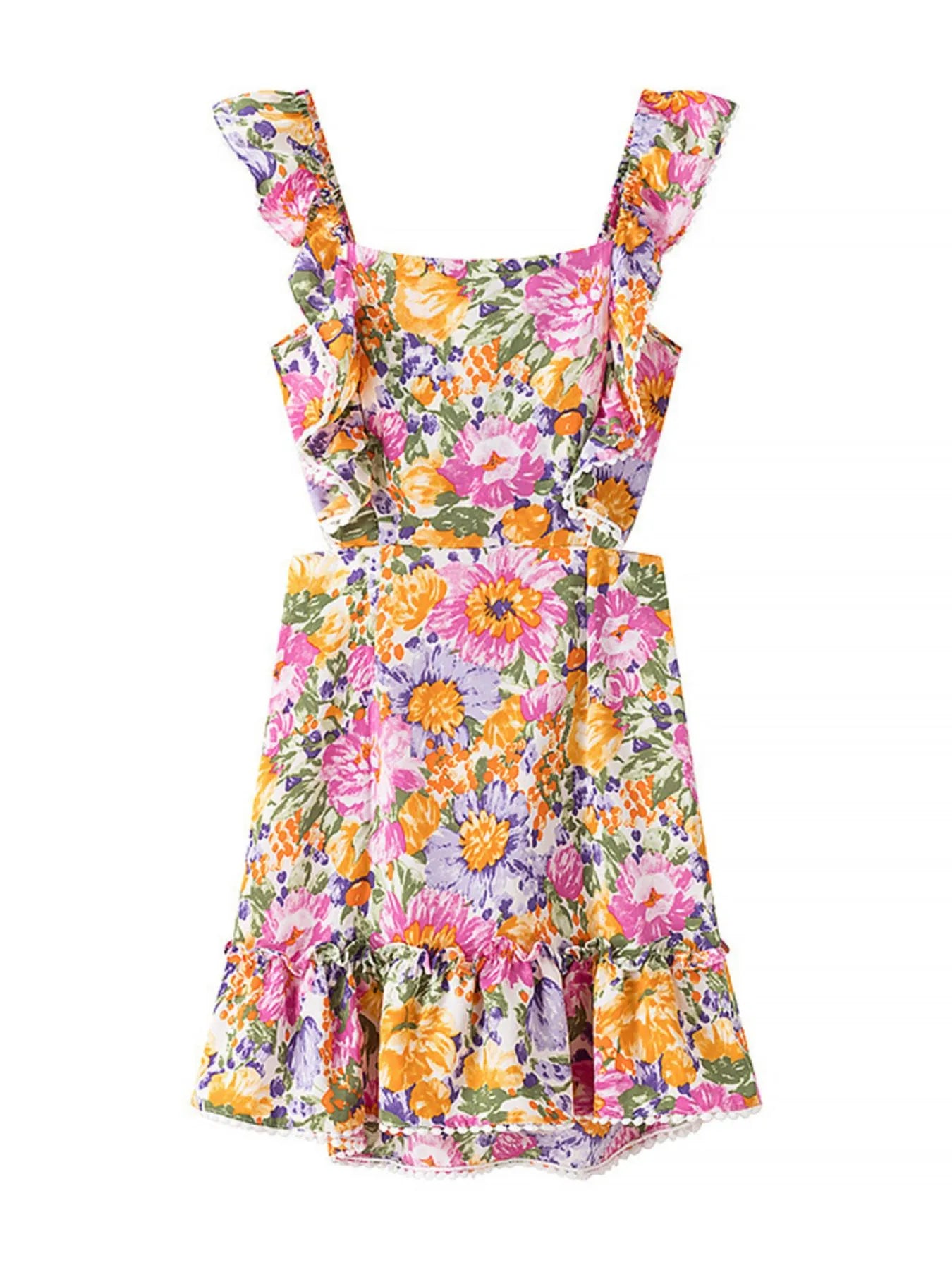 Floral Print Ruffled Hem Dress