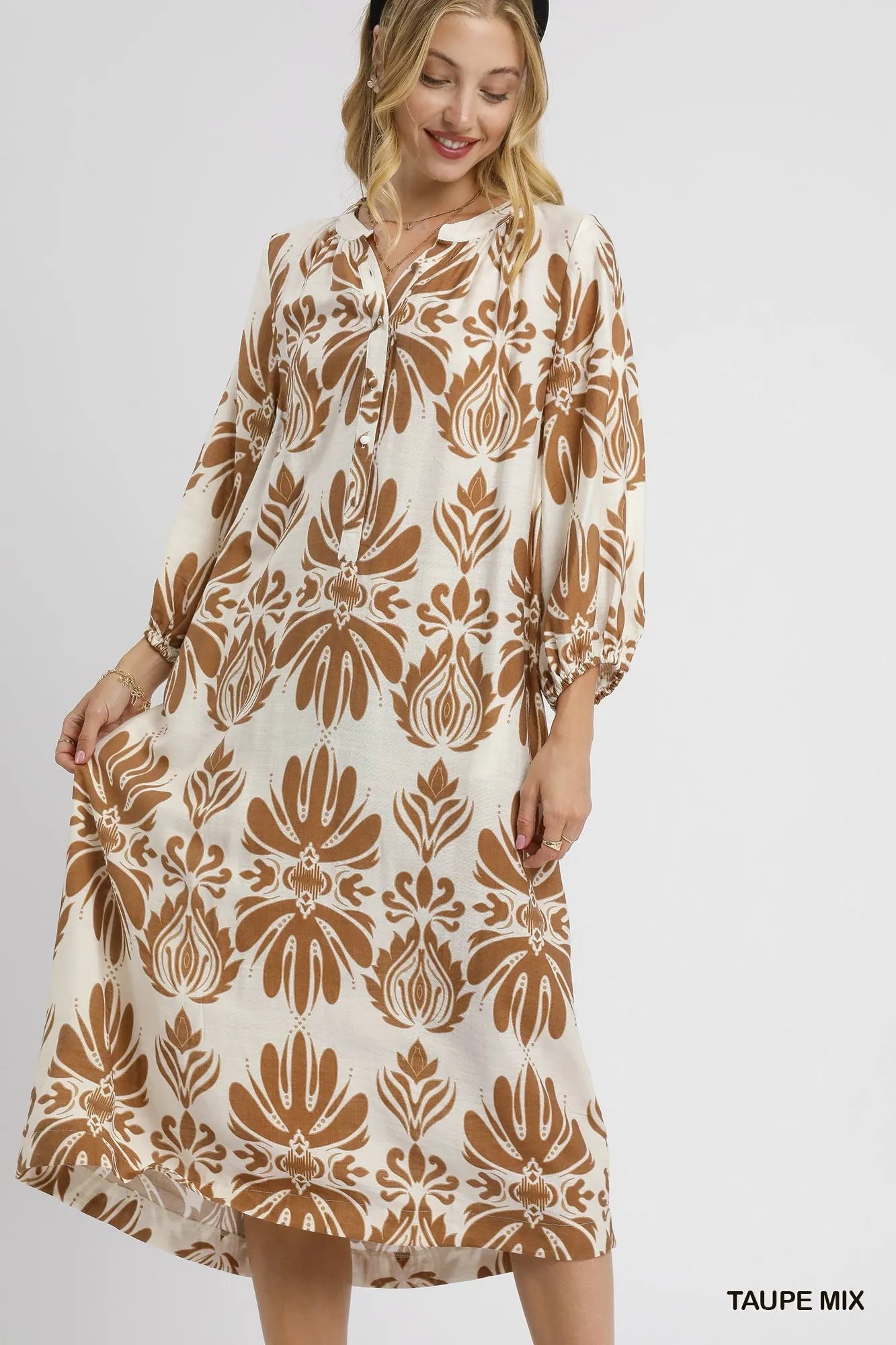 Mix Abstract Floral Print Midi Dress