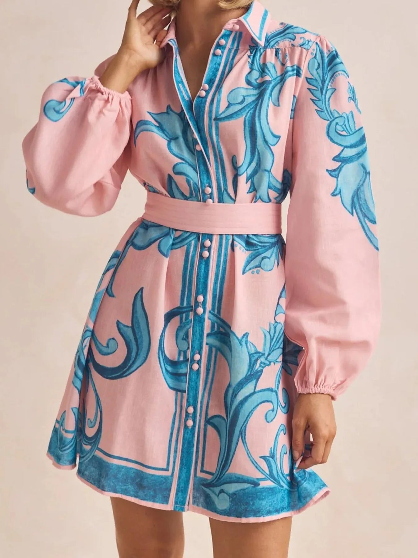 Printed Long Sleeve Shirt Dress
