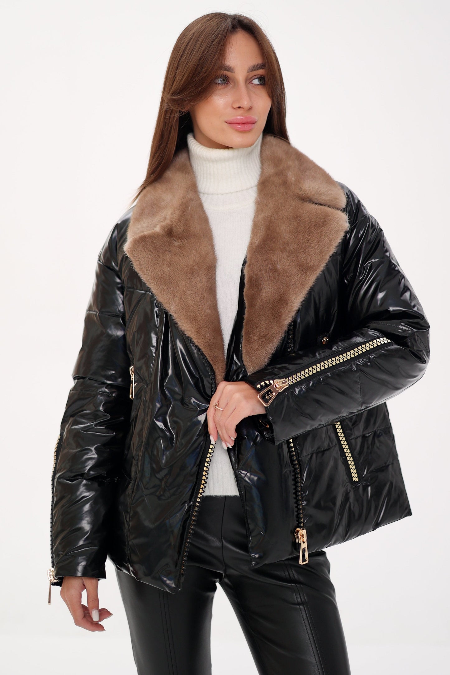 Veste en duvet et fourrure de vison véritable