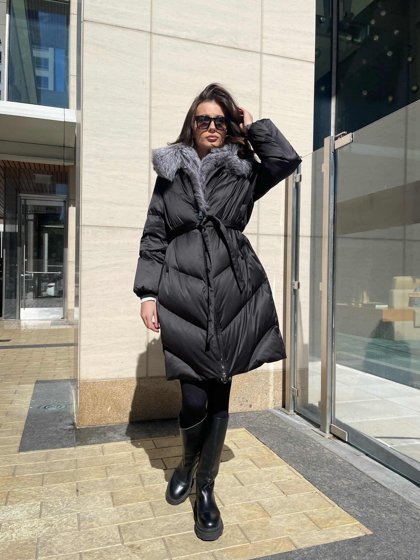 Parka en duvet de renard argenté véritable Amandine
