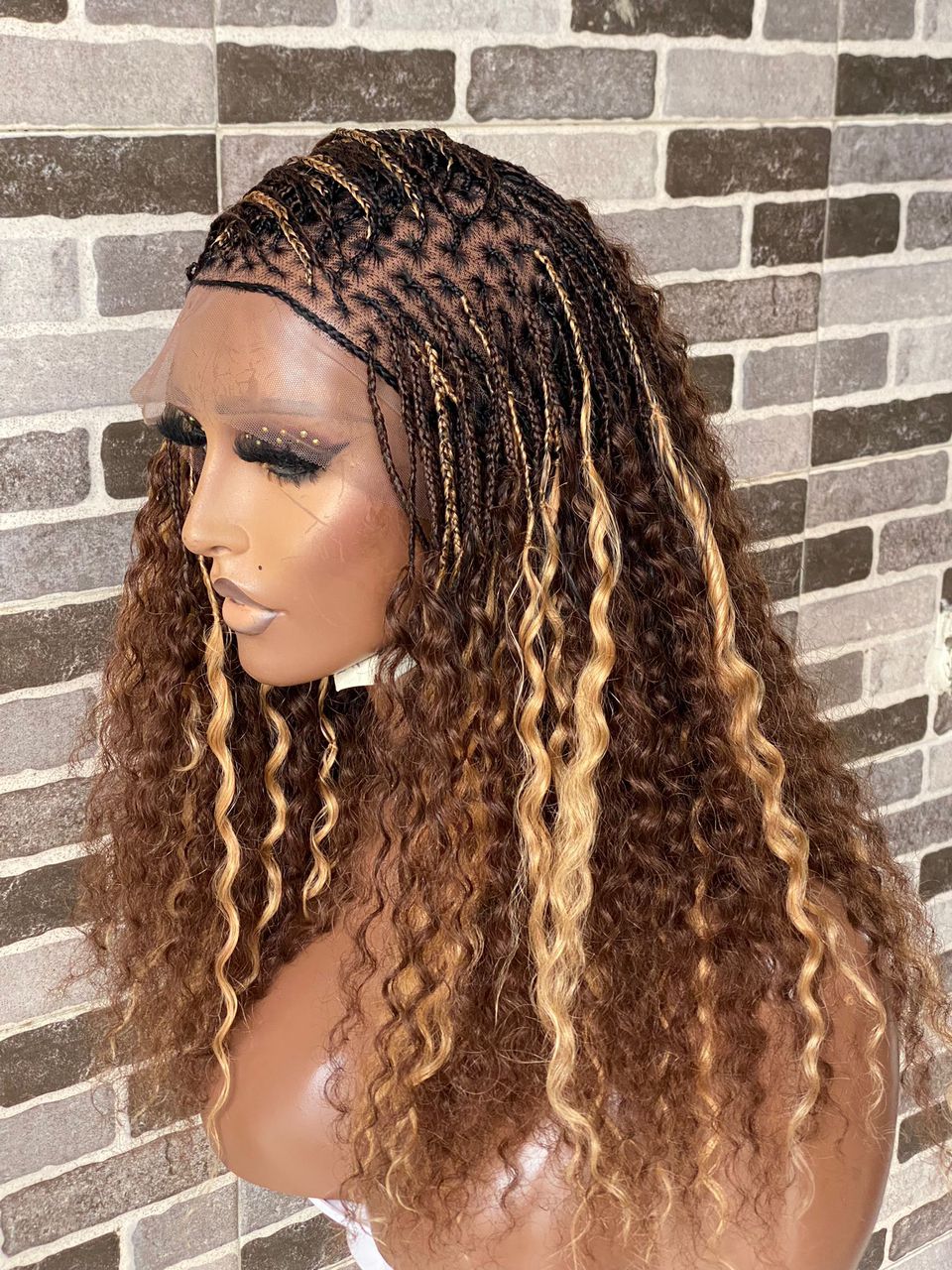 Raw Human Hair Flowy Knotless Wig (100% Raw Human Hair Lace & Curls) Mixed Colors