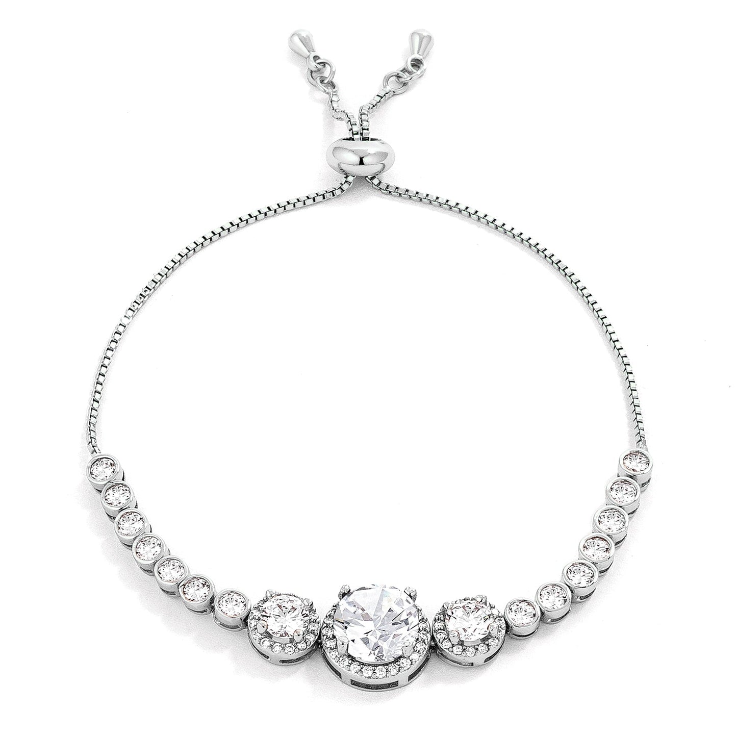 Adjustable Plated Graduated CZ Bolo Style Tennis Bracelet