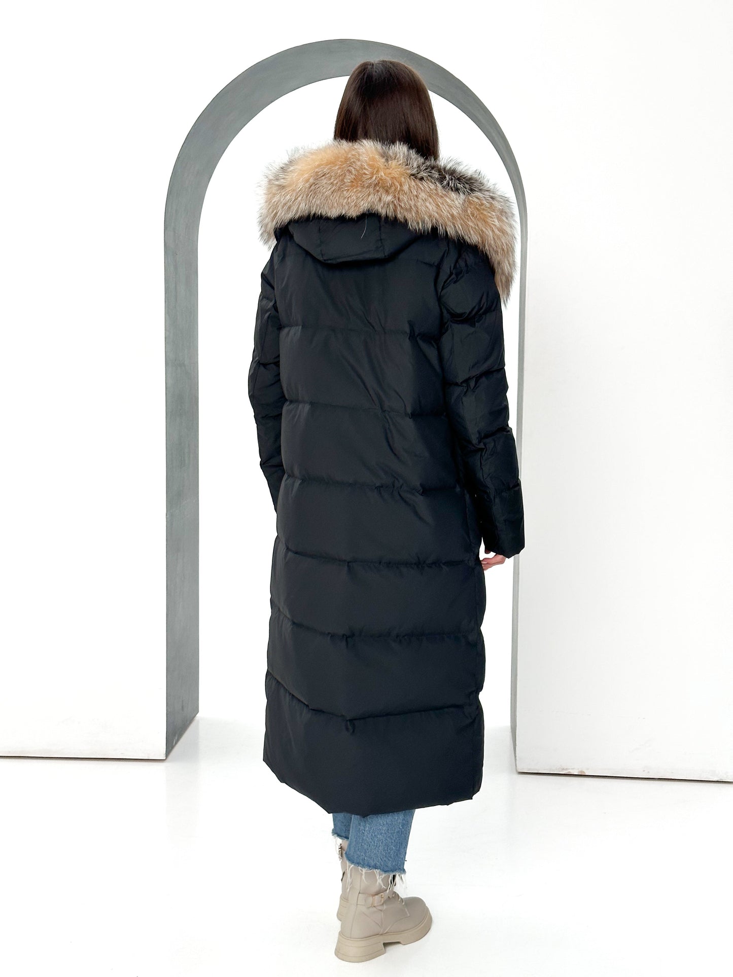 Manteau en duvet de renard argenté véritable Royce