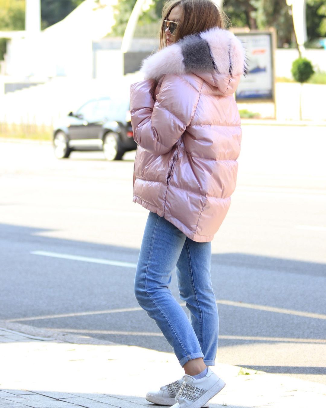 ⇆ Manteau réversible en duvet de renard polaire véritable Nicole