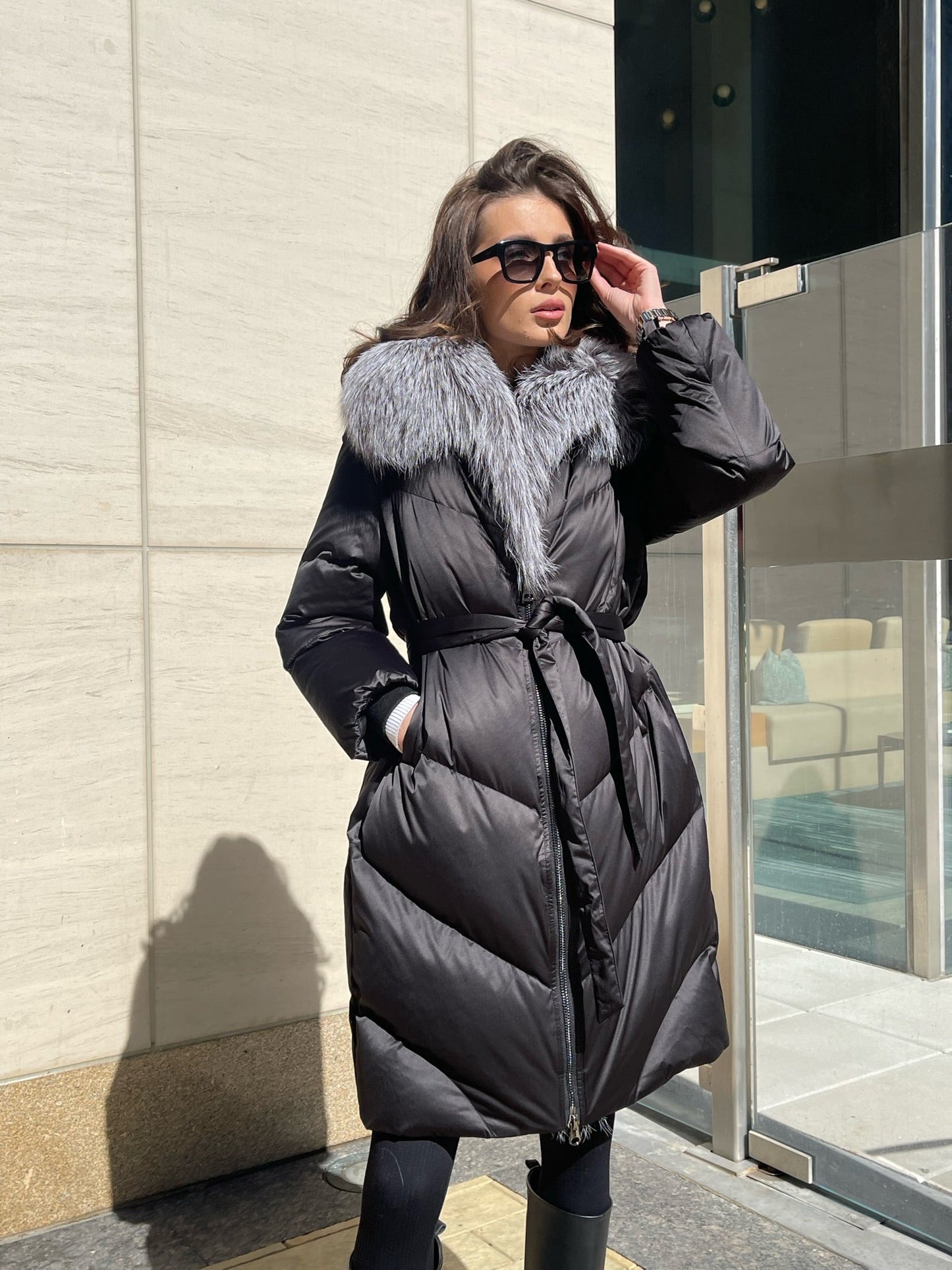 Parka en duvet de renard argenté véritable Amandine