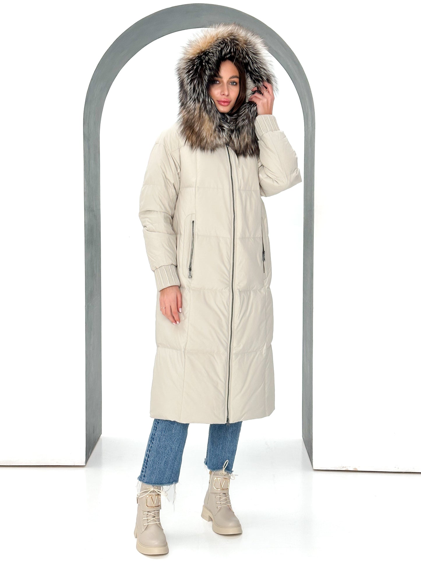 Manteau Alice en duvet de renard argenté véritable