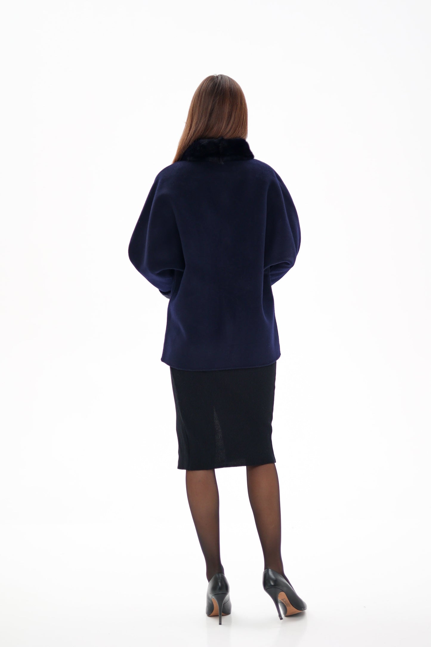Manteau en véritable fourrure de vison et laine vierge