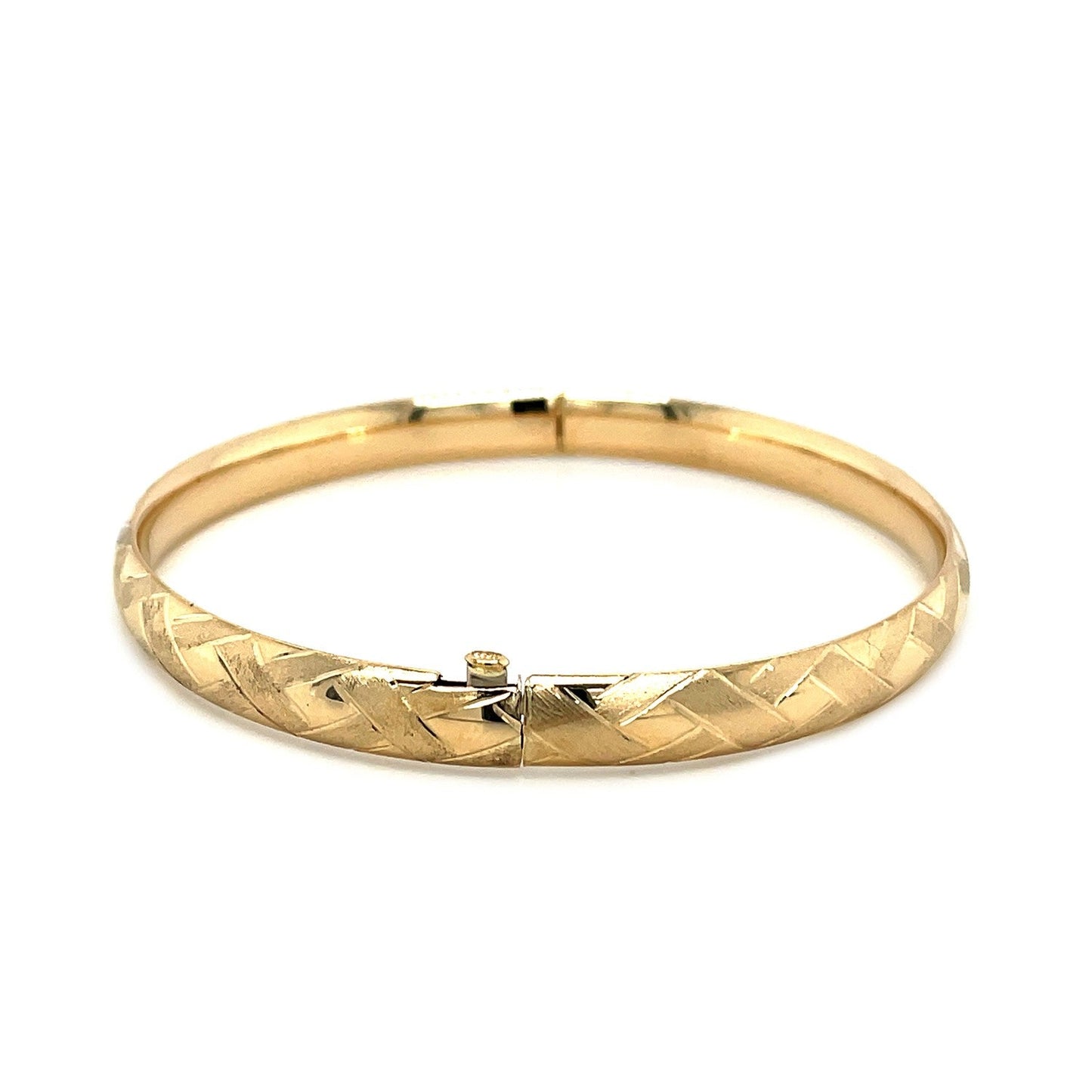 14k Yellow Gold Domed Bangle with a Weave Motif (6.00 mm)