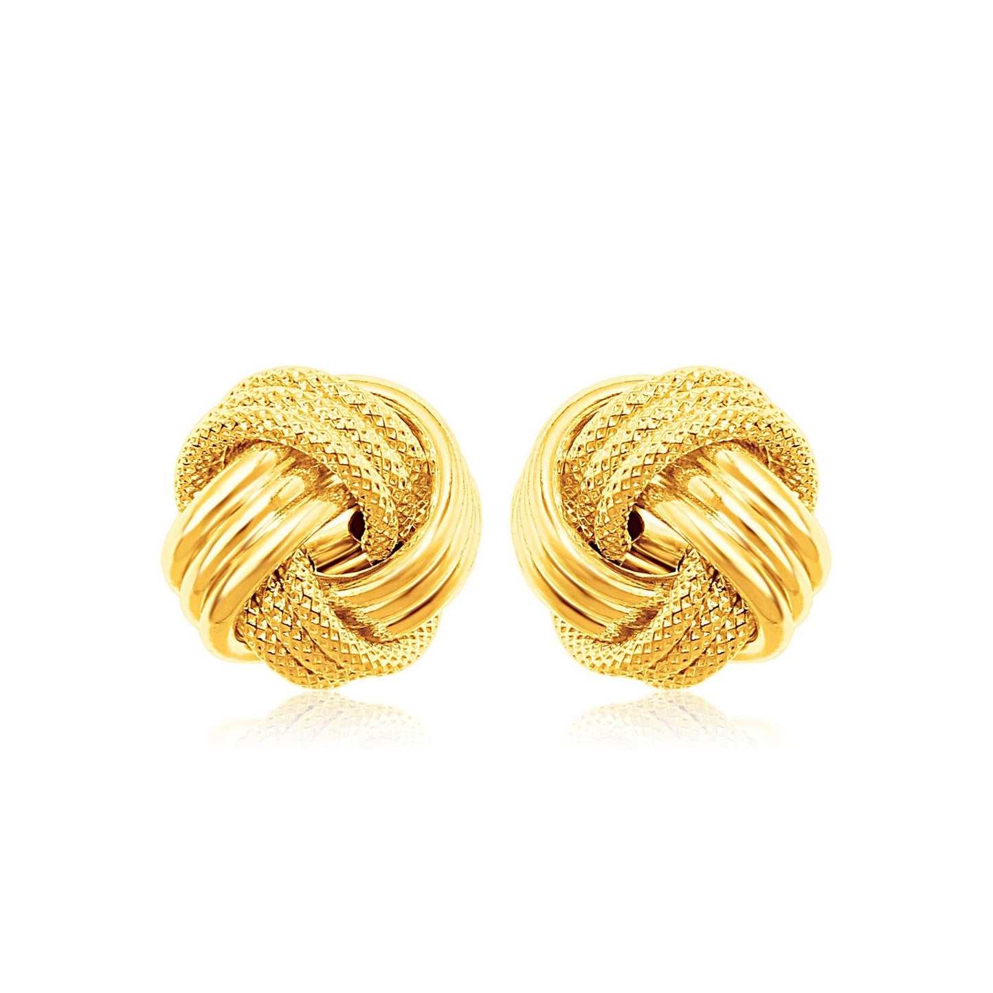 14k Yellow Gold Love Knot with Ridge Texture Earrings