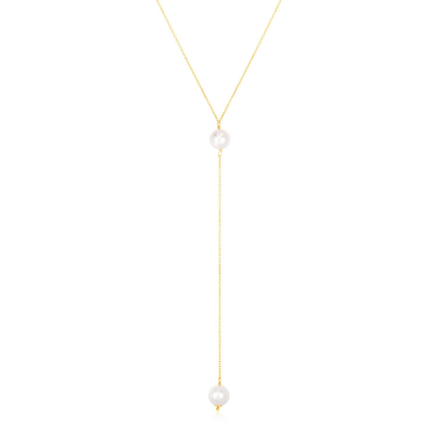 14k Yellow Gold Lariat Necklace with Pearls