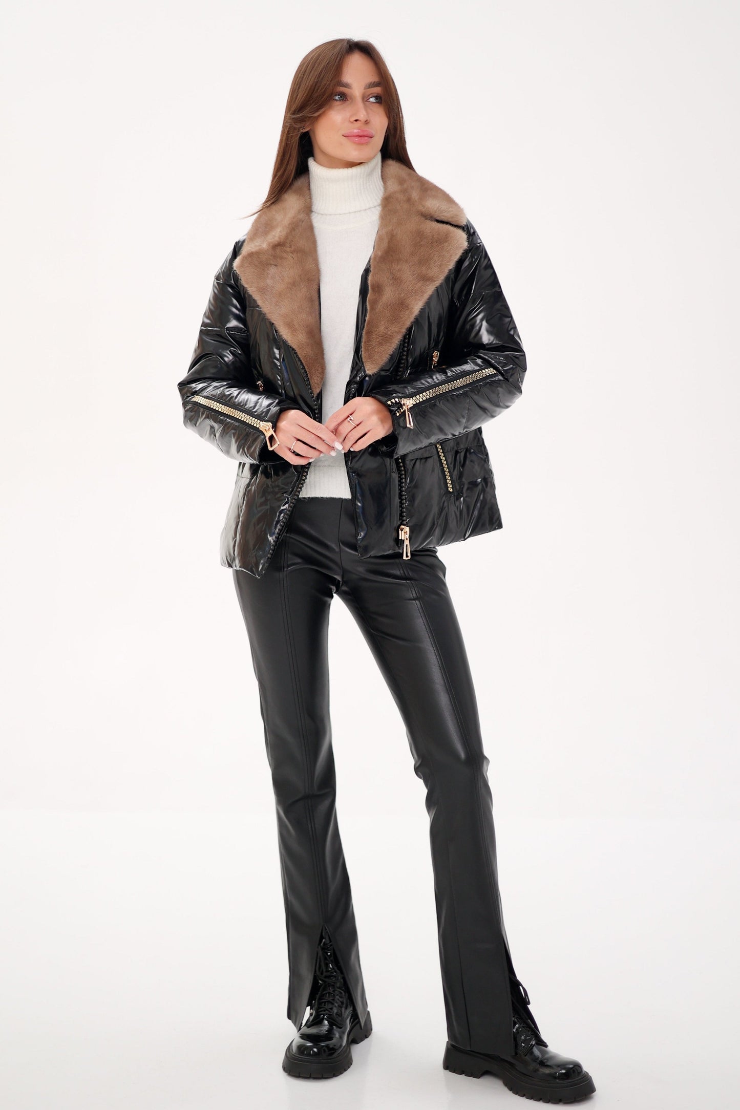 Veste en duvet et fourrure de vison véritable