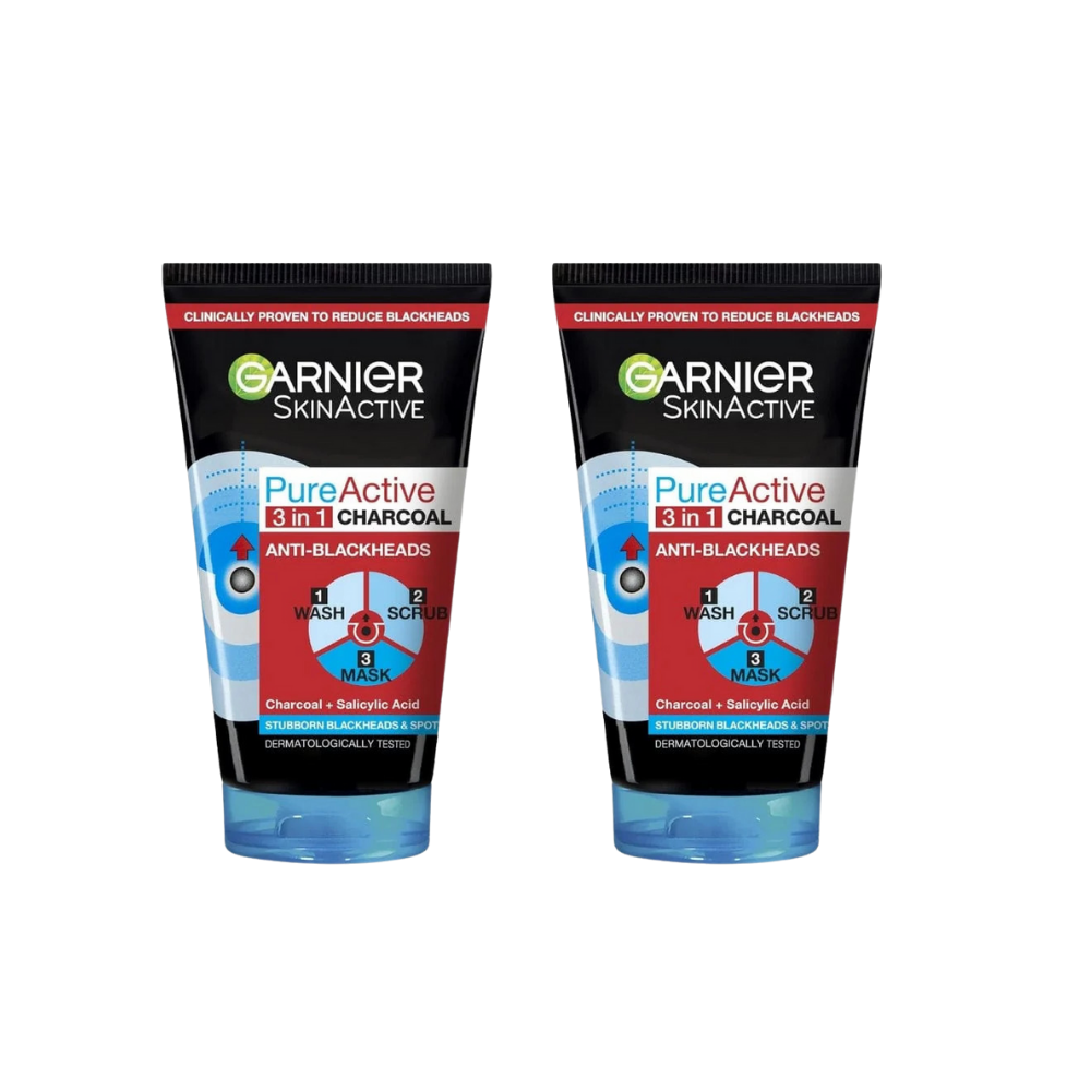 Garnier Pure Active Intensive 3en1 Nettoyant Visage Anti-Points Noirs au Charbon 150 ml Lot de 2