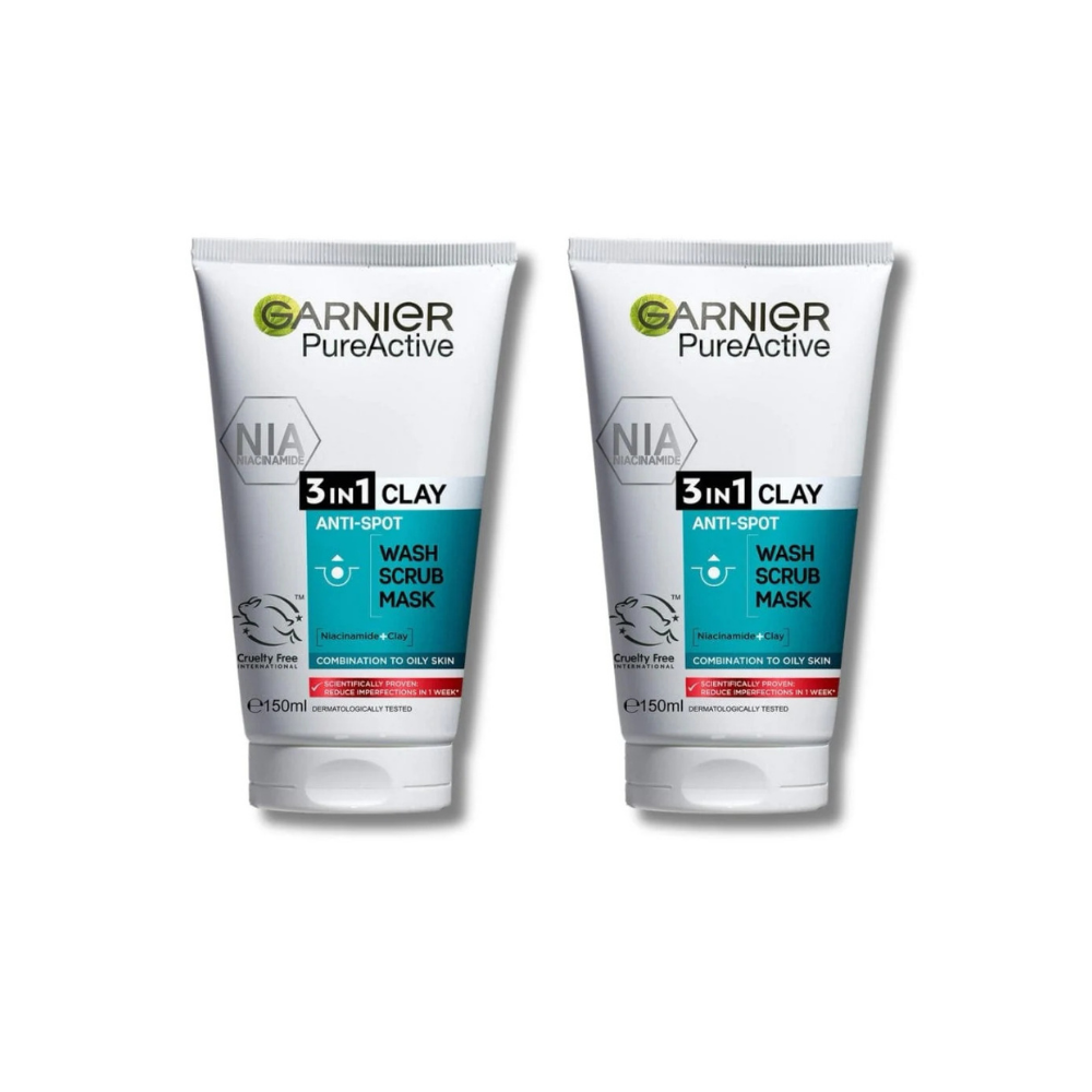 Garnier Skin Active Pure Active Lot de 2 nettoyants, gommages et masques 3 en 1 150 ml