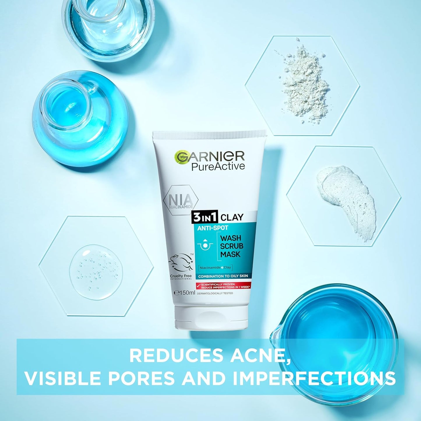 Garnier Skin Active Pure Active 3 in 1 Wash, Scrub & Mask 150 ml