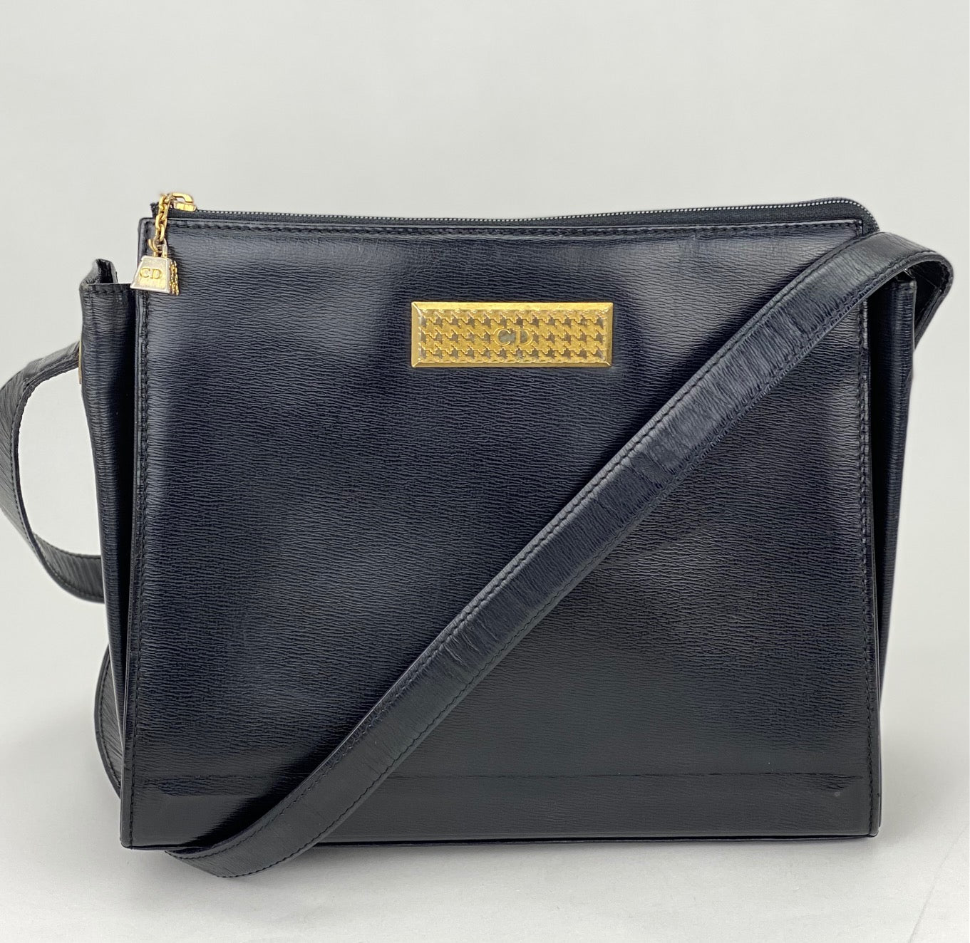 CHRISTIAN DIOR Black Leather Adjustable Shoulder Bag Authentic Pre owned