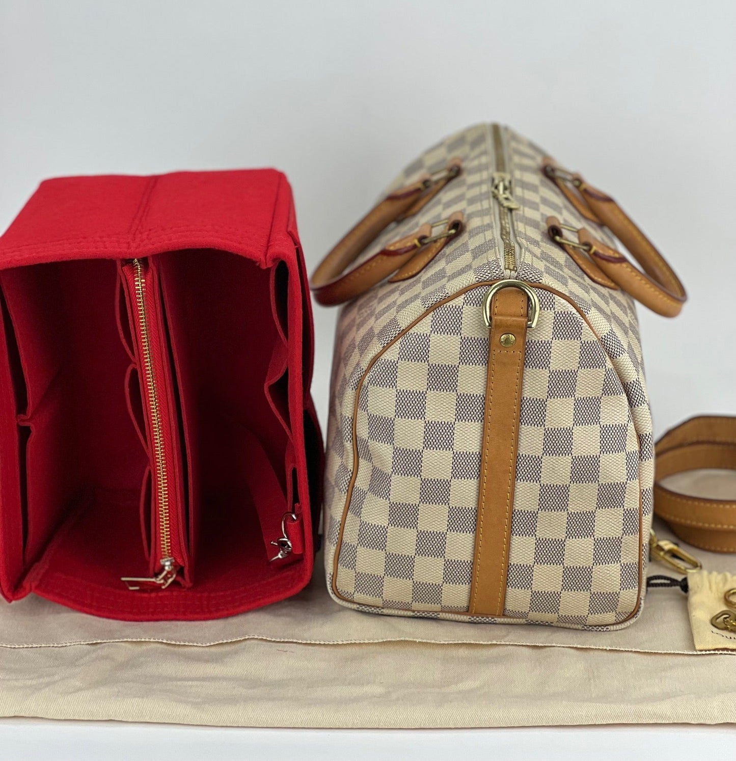 Sac à main Louis Vuitton Speedy Bandouliere 30 Damier Azur, avec insert supplémentaire, d'occasion