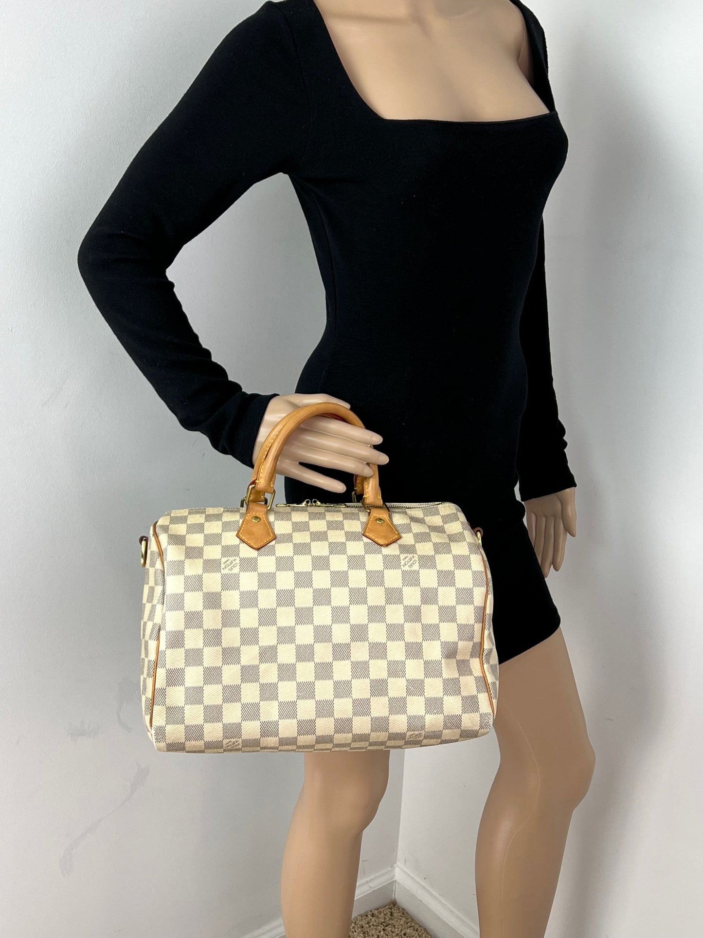 Sac à main Louis Vuitton Speedy Bandouliere 30 Damier Azur, avec insert supplémentaire, d'occasion