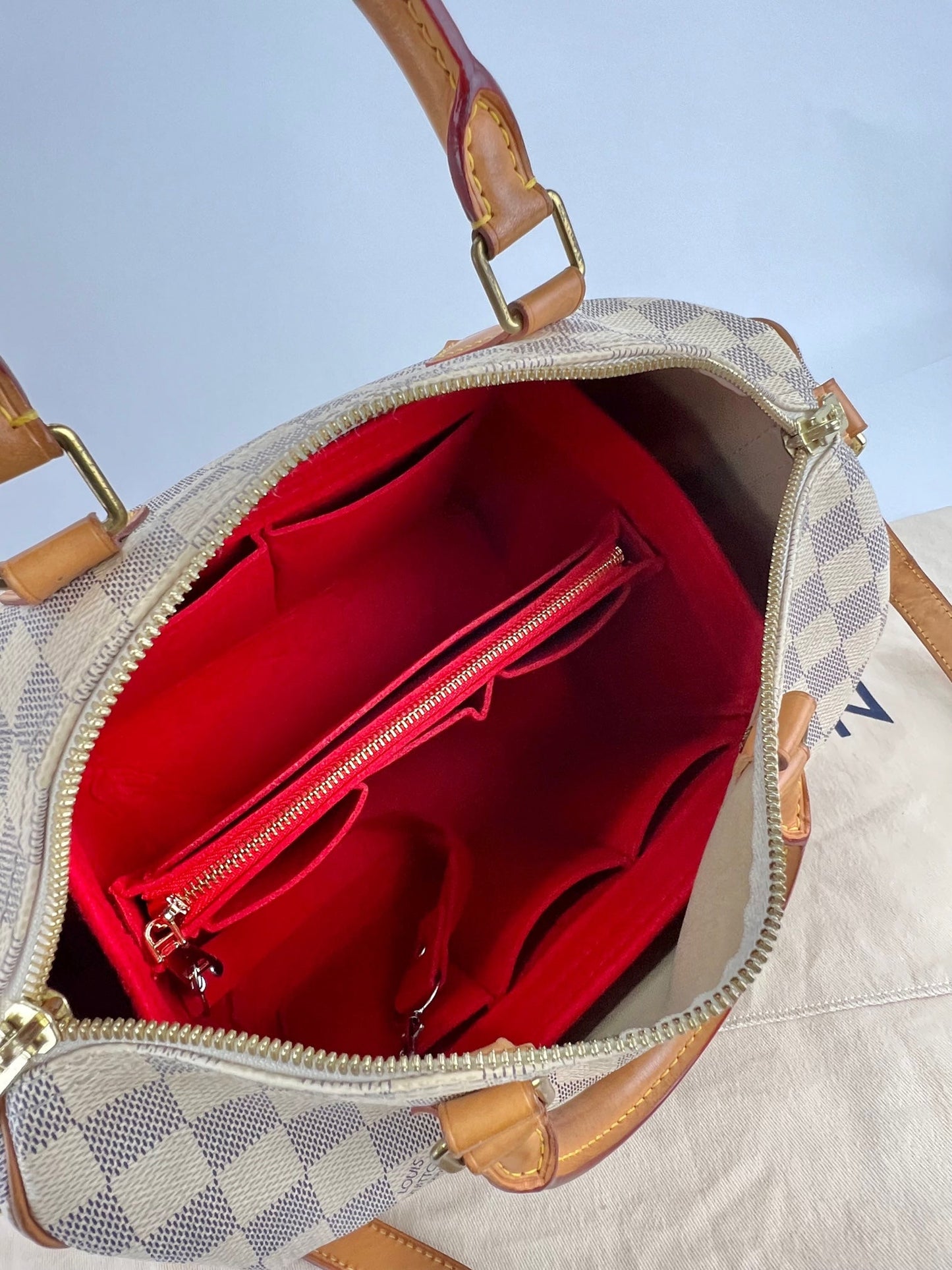 Sac à main Louis Vuitton Speedy Bandouliere 30 Damier Azur, avec insert supplémentaire, d'occasion