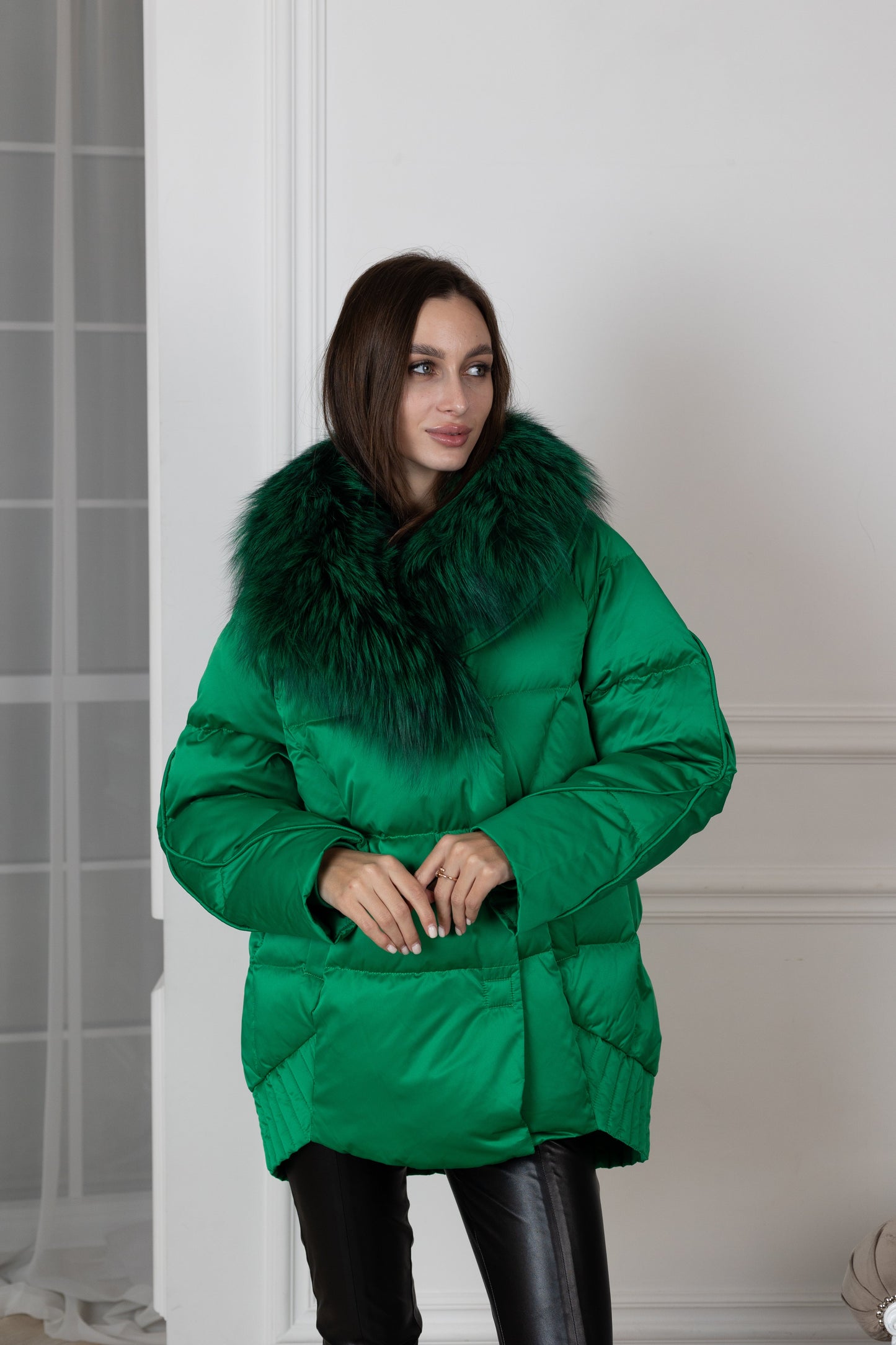 Manteau en duvet de renard argenté véritable de qualité supérieure