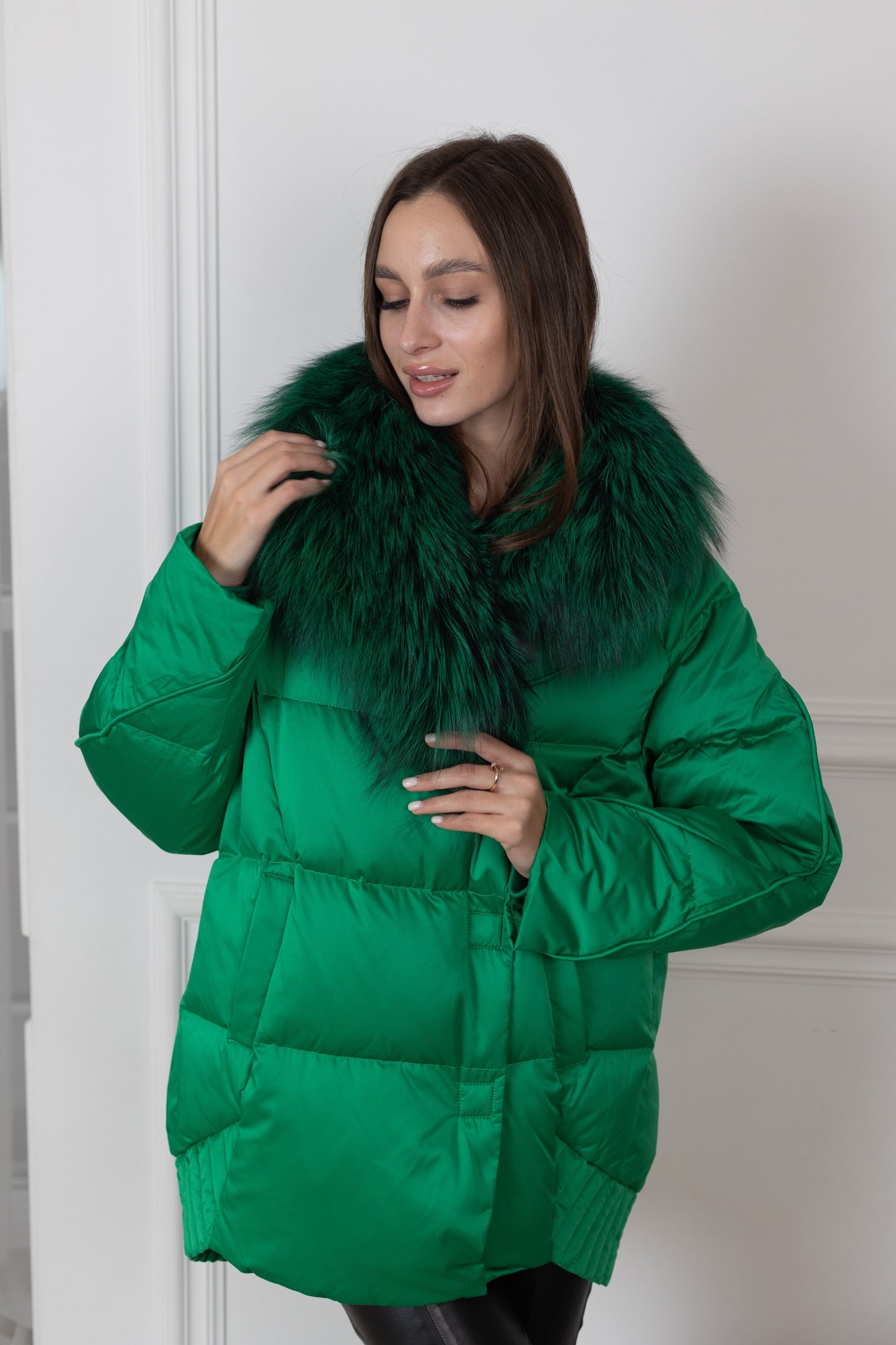 Manteau en duvet de renard argenté véritable de qualité supérieure