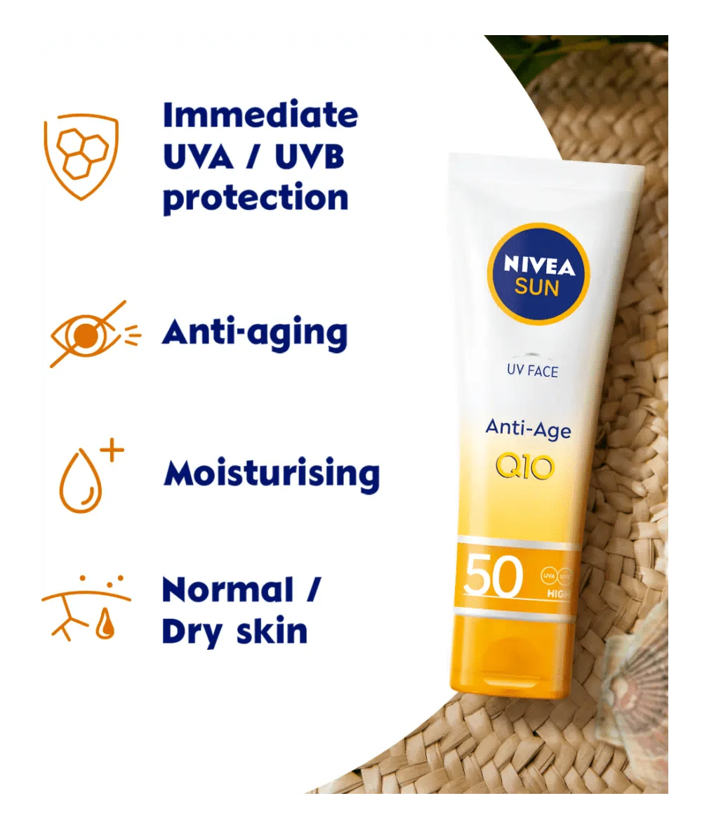 Nivea Sun UV Face Q10 Anti-Age Sun Cream SPF50 50ml / 1.7 fl oz - 3 Pack