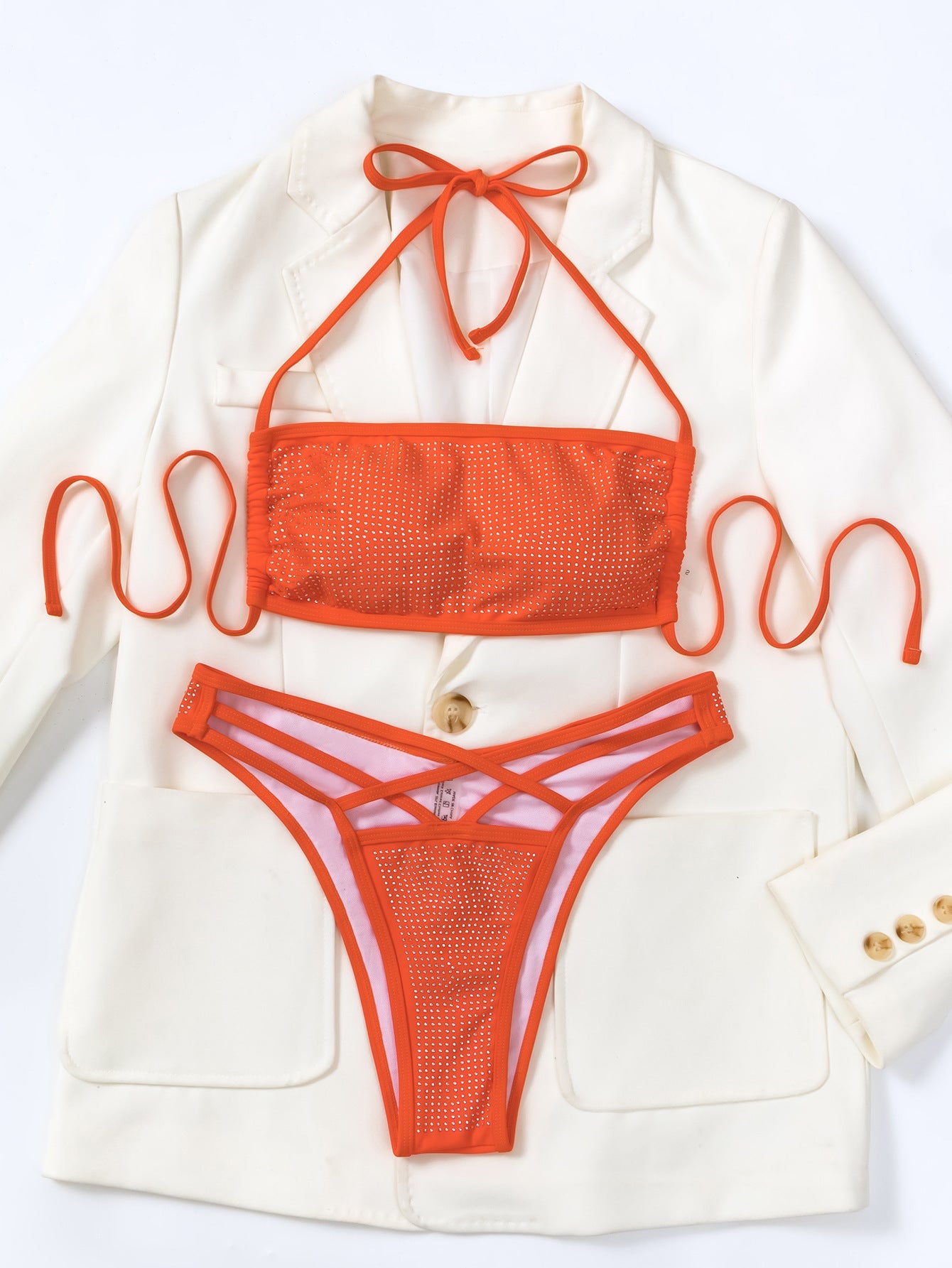 Swimsuit Bikini Women Fission Swimsuit Rhinestone Bright Beachwear Bikini Cross