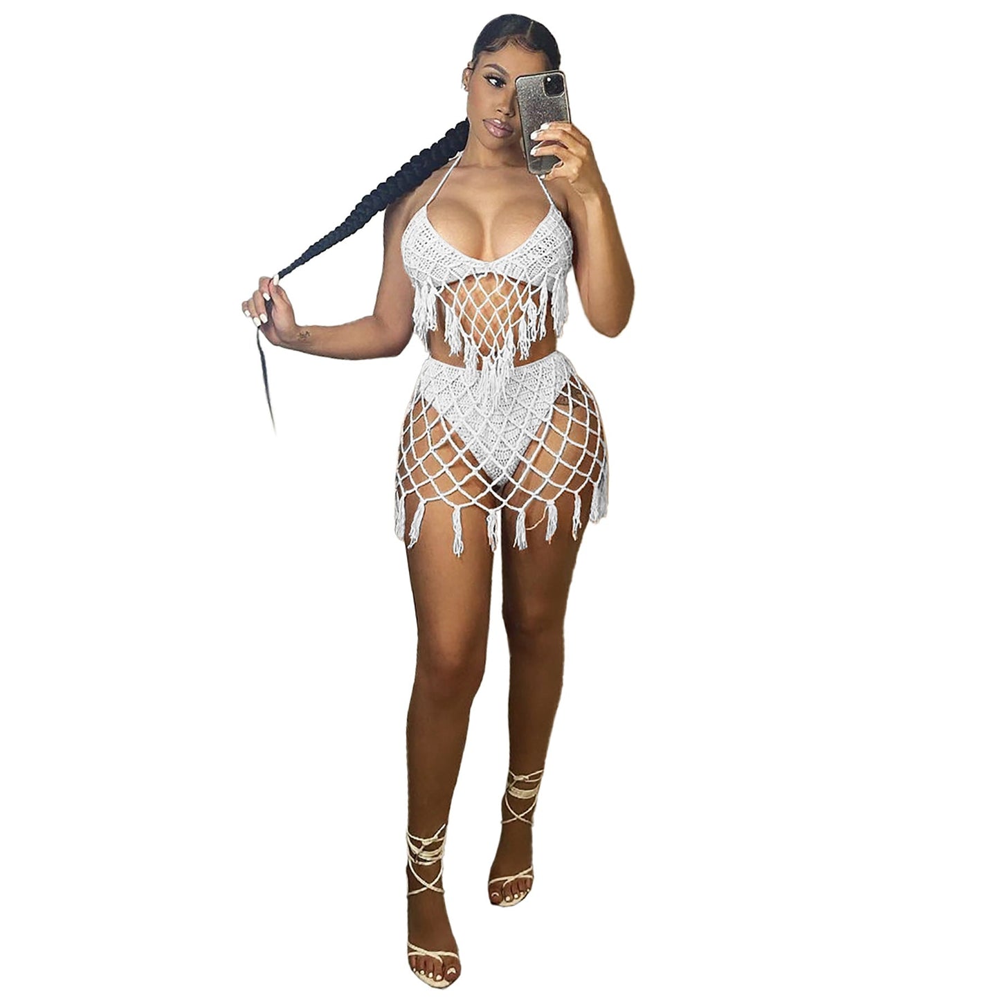 Ladies Swimsuit Sexy Hand Crochet Seaside Blouse Knit Casual Swimsuit Outfit