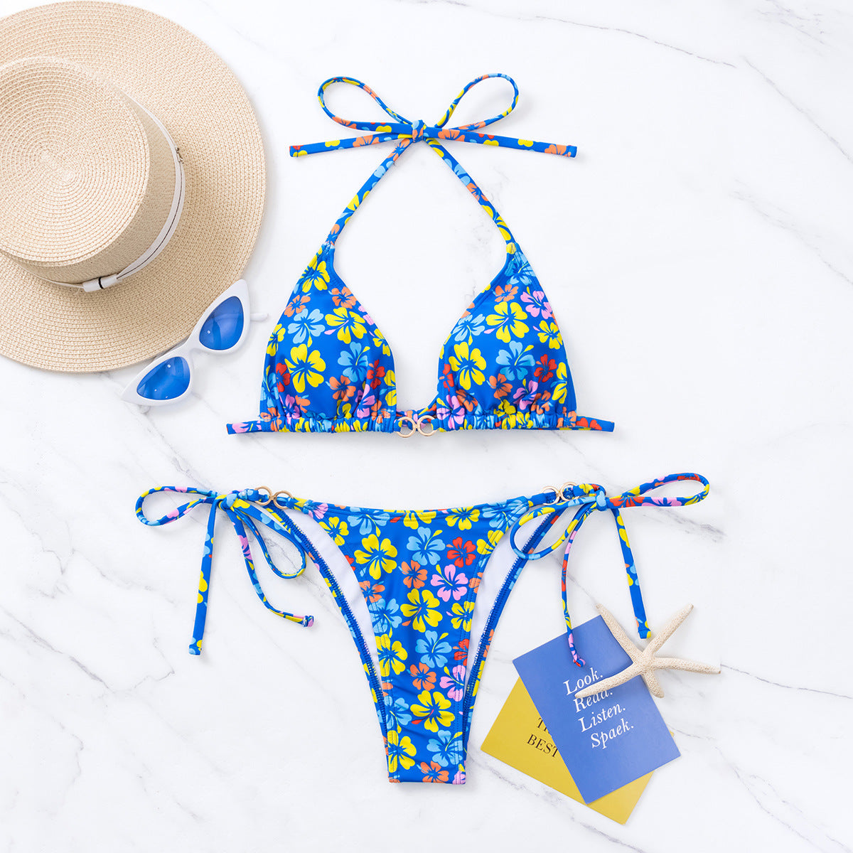 Bikini Triangle Cup Lace up Sexy Halter Bikini Swimsuit Swimwear Tie