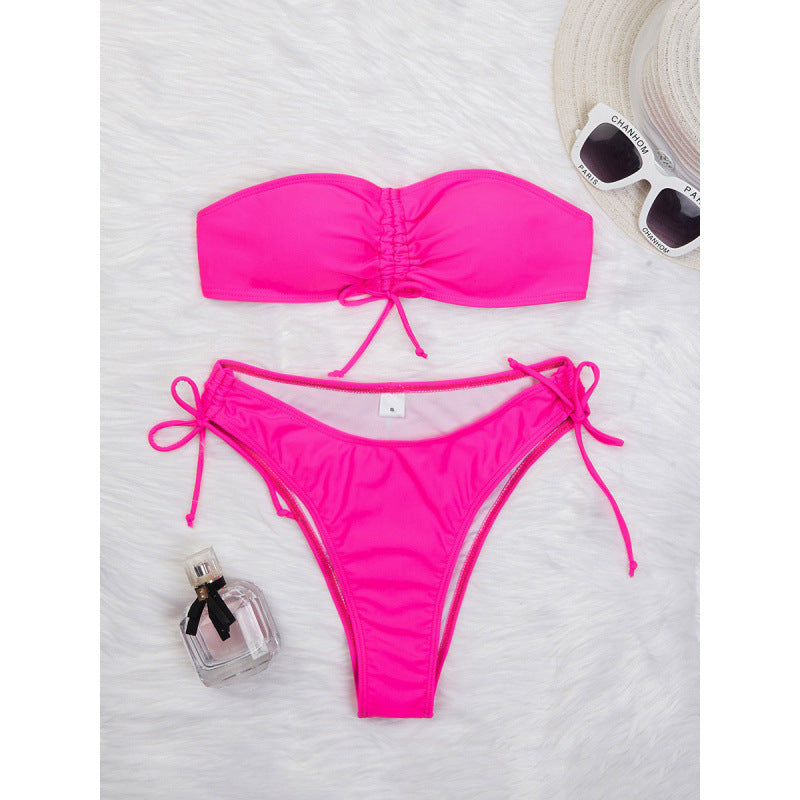 Split Swimsuit Women Tube Top Swimsuit Solid Color Bikini Sexy Bikini Swimsuit